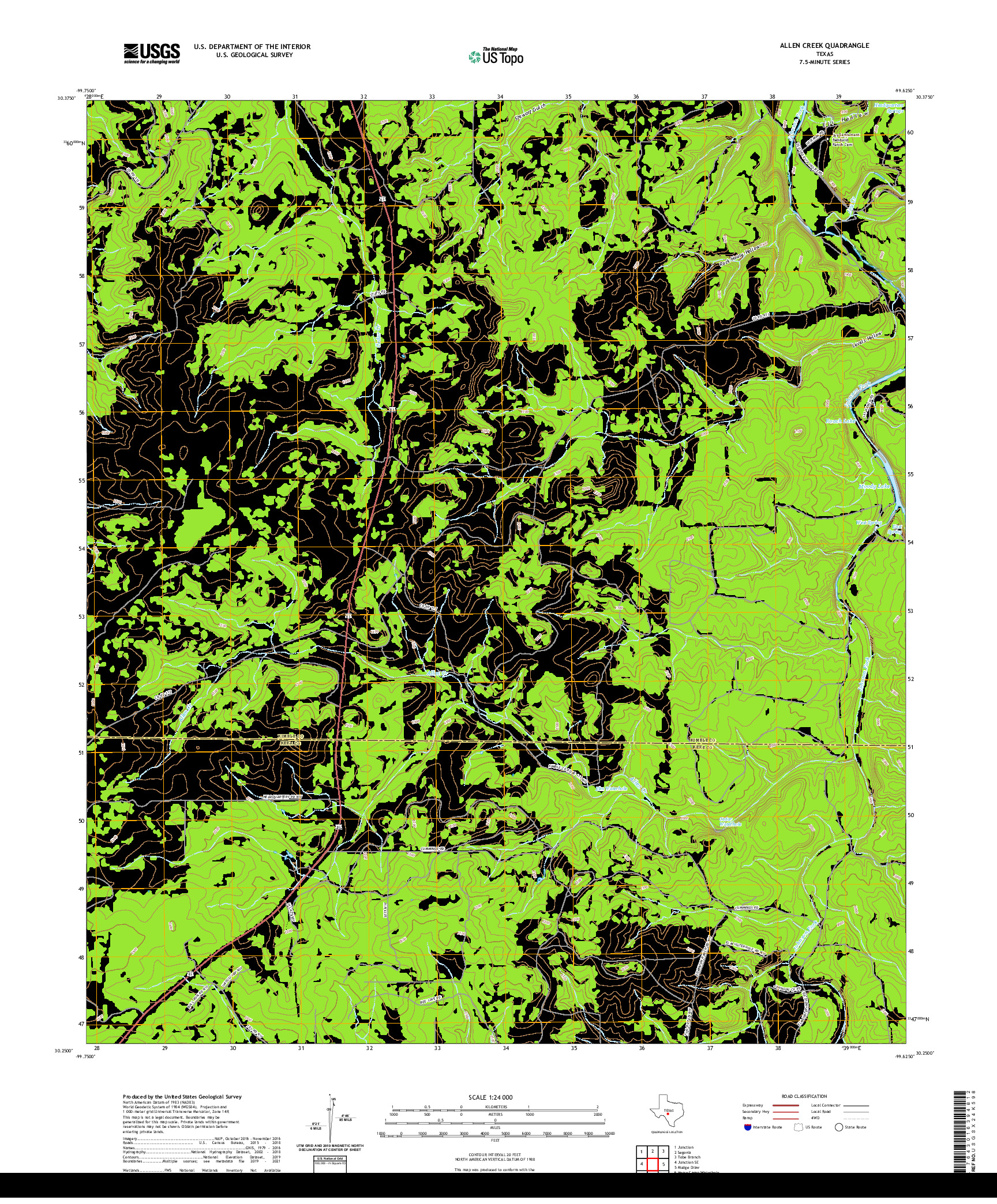 US TOPO 7.5-MINUTE MAP FOR ALLEN CREEK, TX