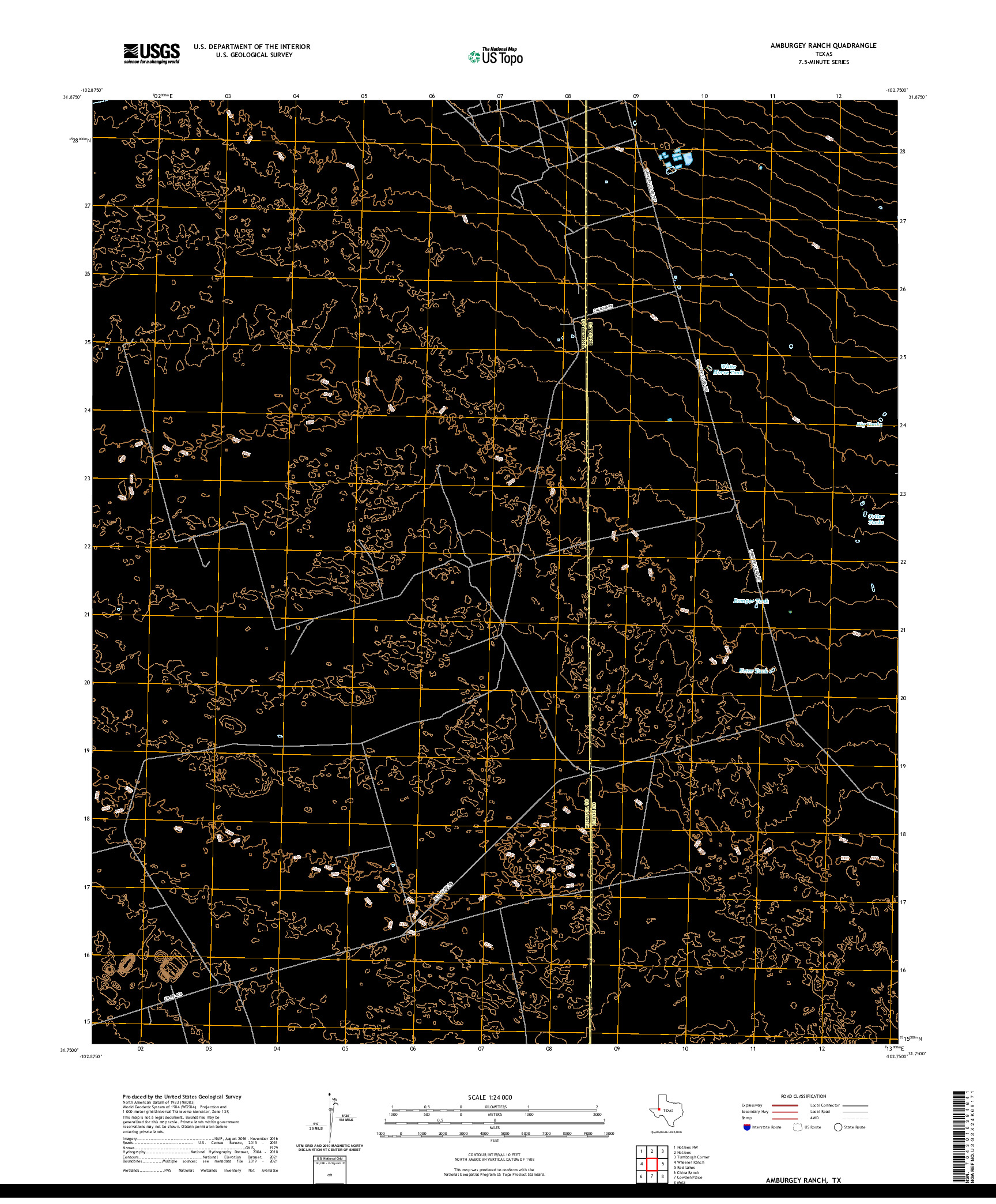 US TOPO 7.5-MINUTE MAP FOR AMBURGEY RANCH, TX