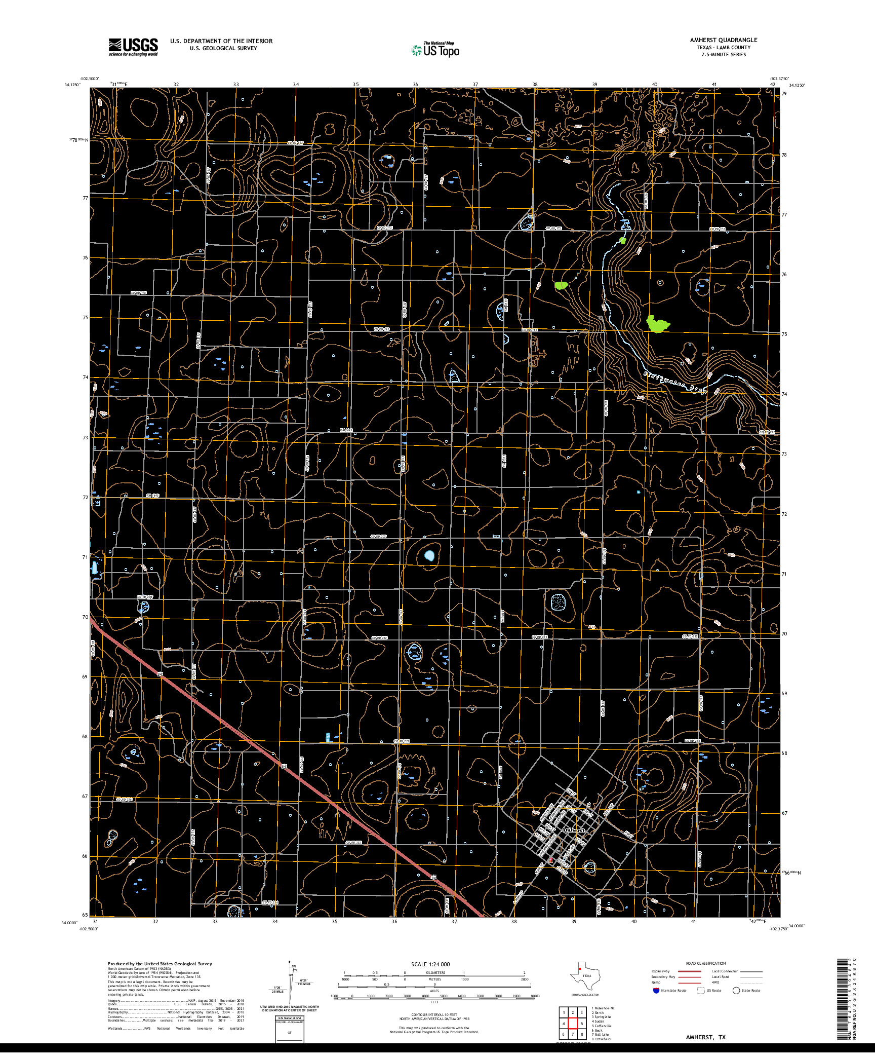 US TOPO 7.5-MINUTE MAP FOR AMHERST, TX