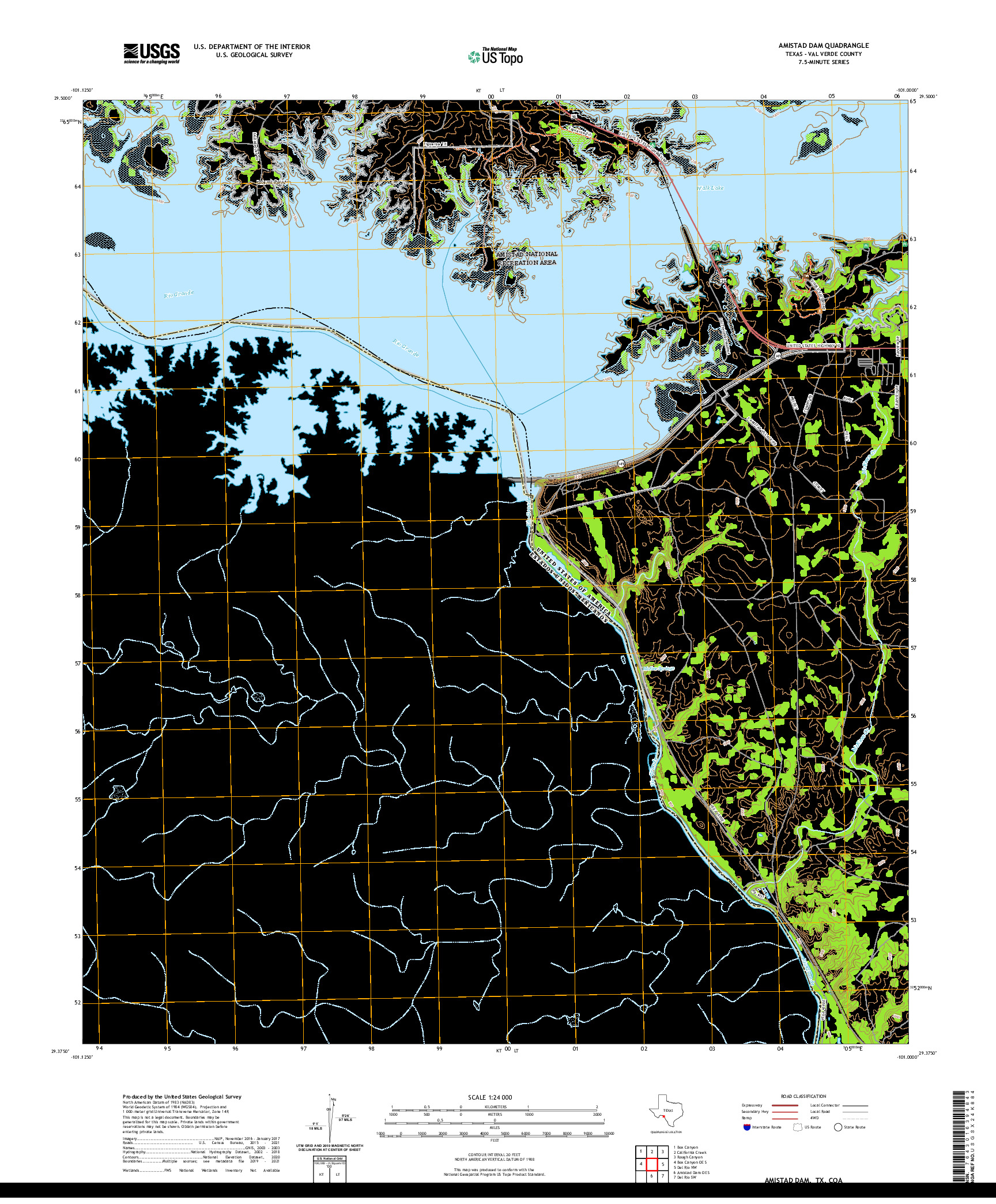 US TOPO 7.5-MINUTE MAP FOR AMISTAD DAM, TX,COA