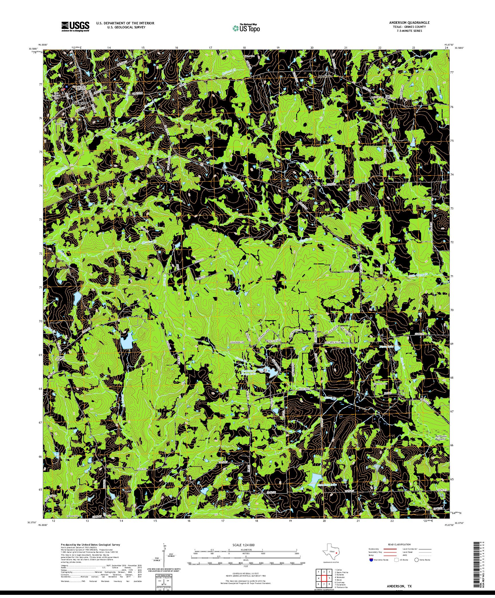 US TOPO 7.5-MINUTE MAP FOR ANDERSON, TX