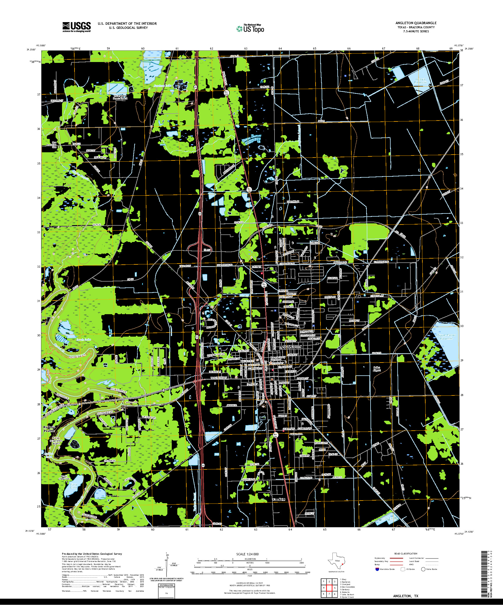 US TOPO 7.5-MINUTE MAP FOR ANGLETON, TX