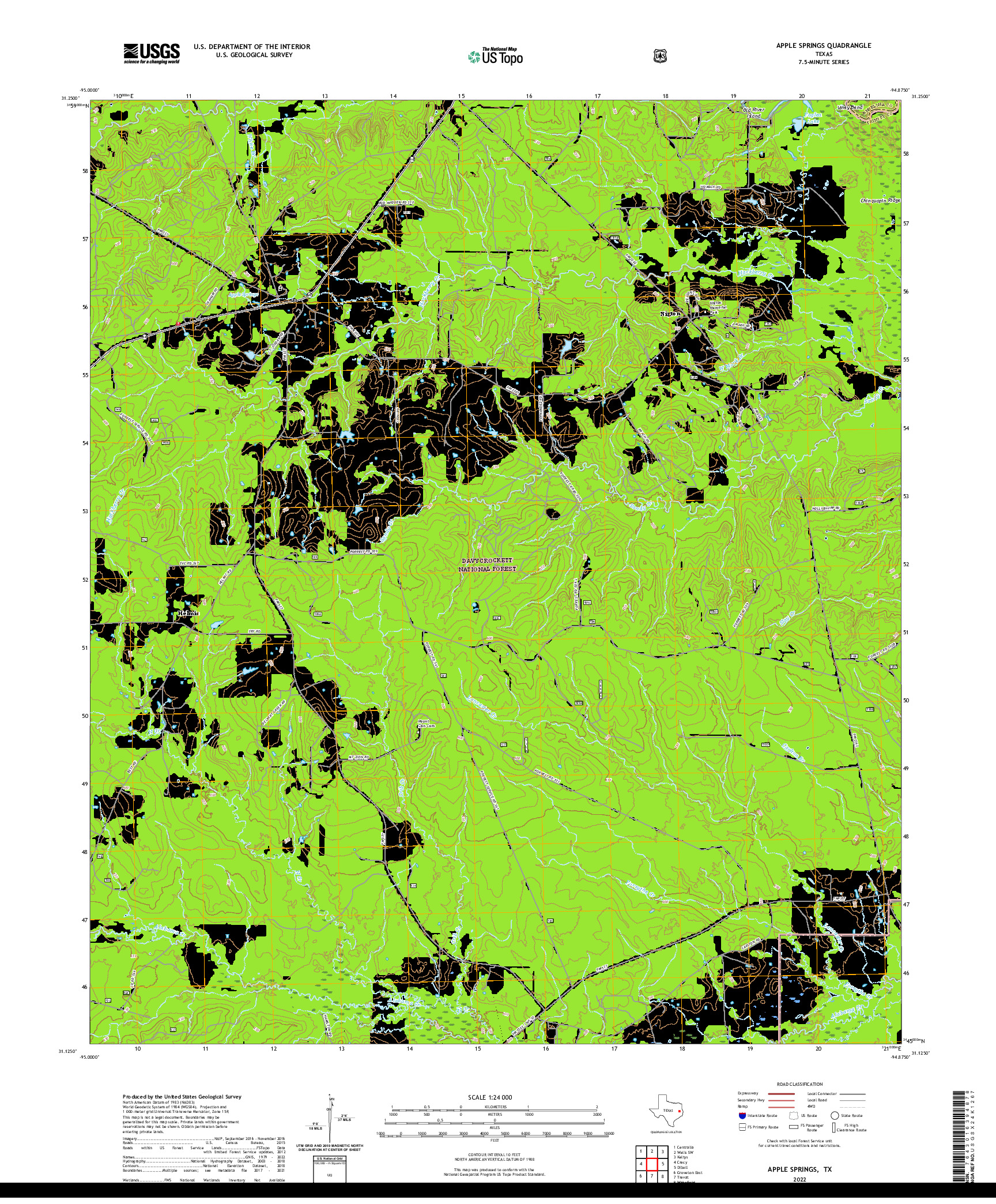 US TOPO 7.5-MINUTE MAP FOR APPLE SPRINGS, TX