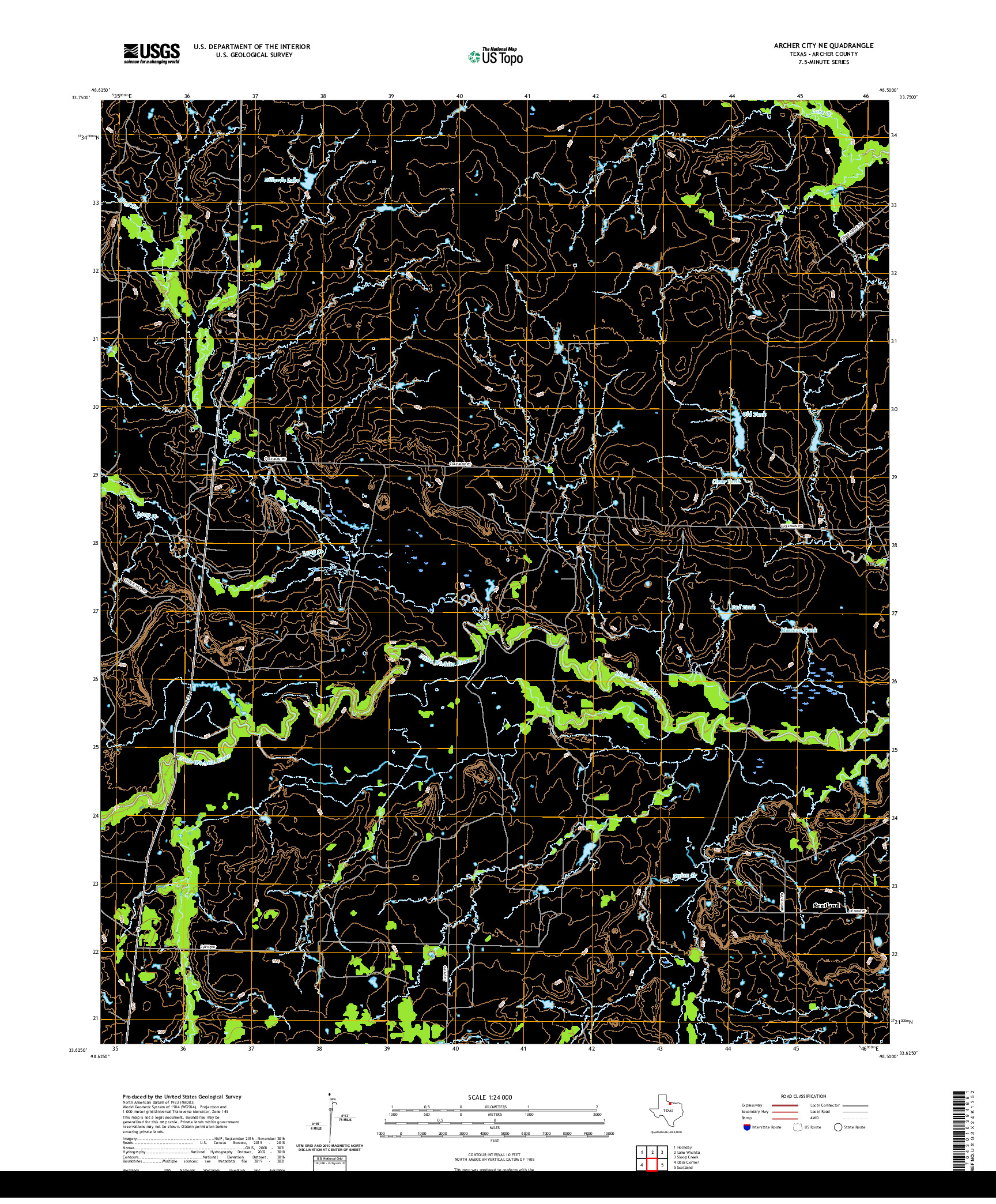 US TOPO 7.5-MINUTE MAP FOR ARCHER CITY NE, TX