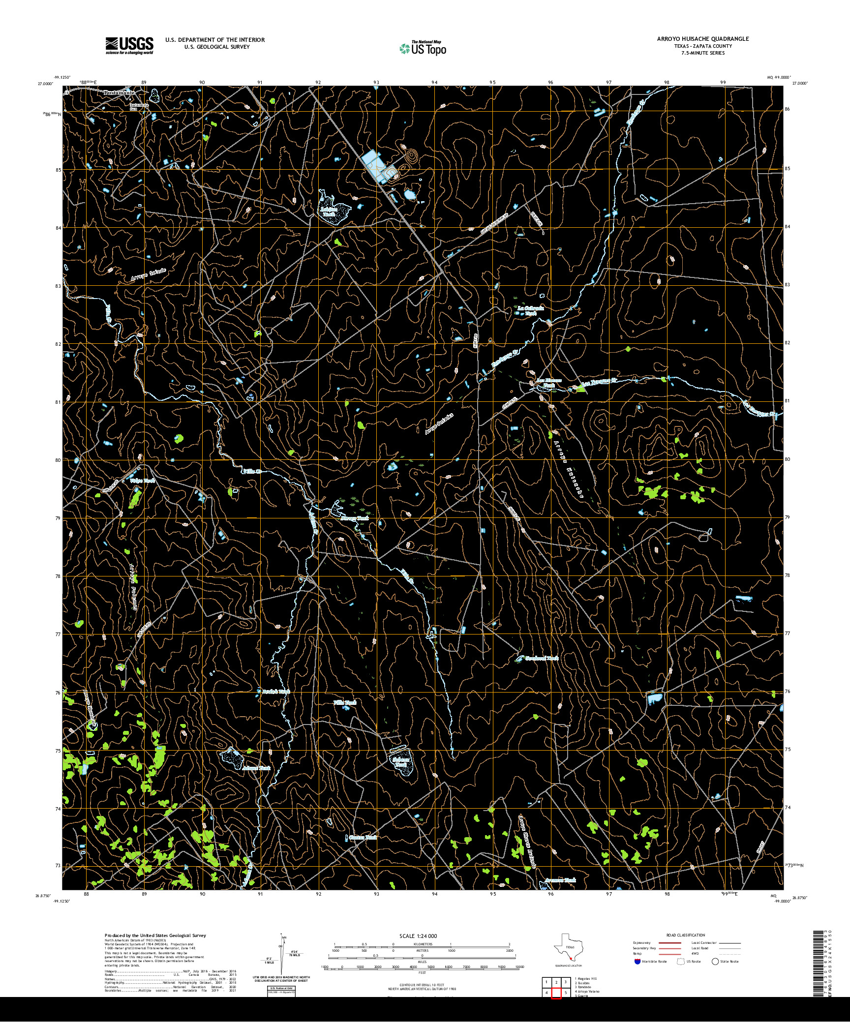 US TOPO 7.5-MINUTE MAP FOR ARROYO HUISACHE, TX