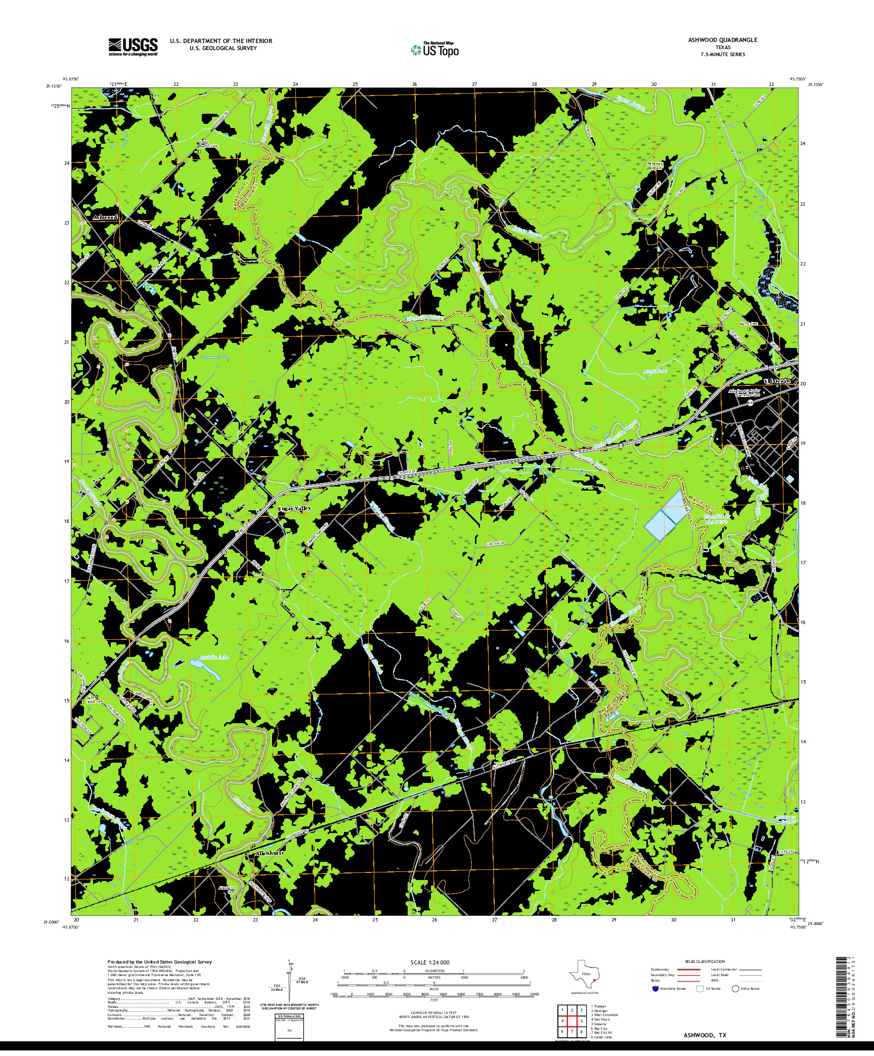 US TOPO 7.5-MINUTE MAP FOR ASHWOOD, TX