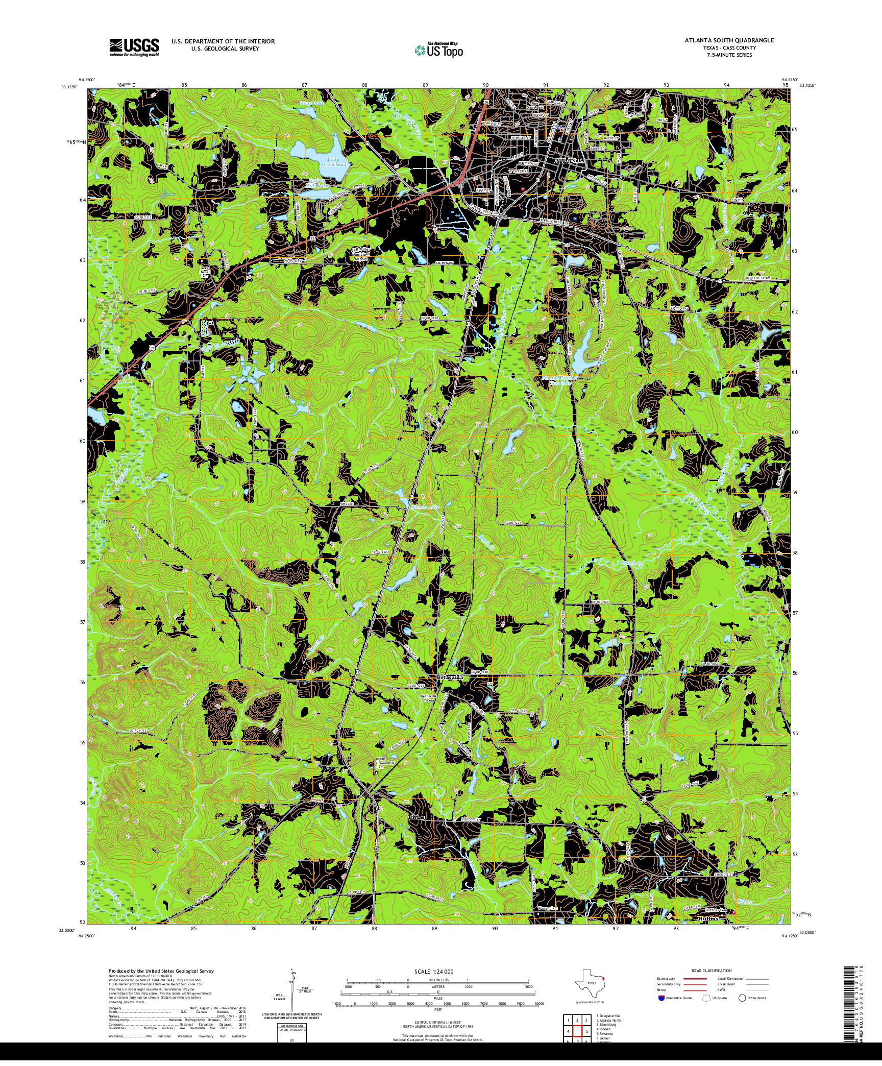 US TOPO 7.5-MINUTE MAP FOR ATLANTA SOUTH, TX