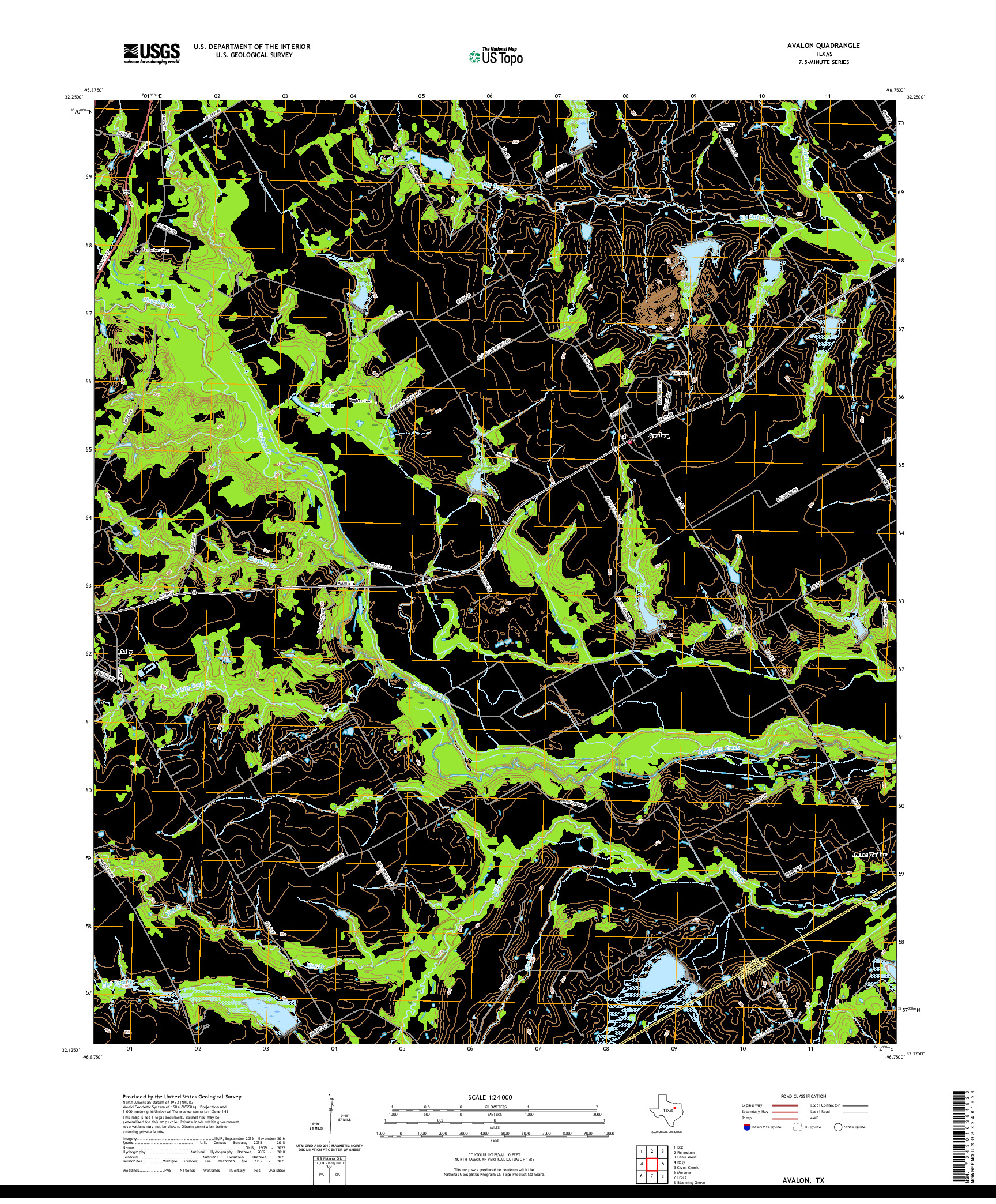 US TOPO 7.5-MINUTE MAP FOR AVALON, TX