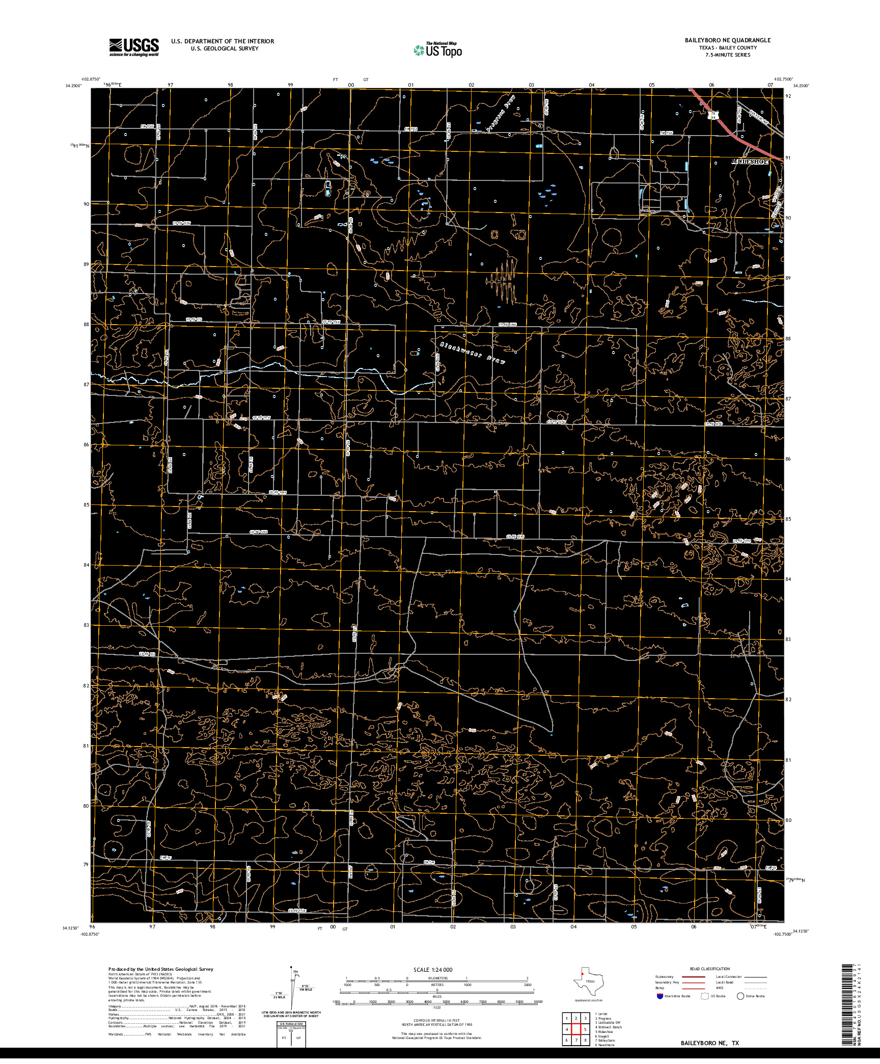 US TOPO 7.5-MINUTE MAP FOR BAILEYBORO NE, TX