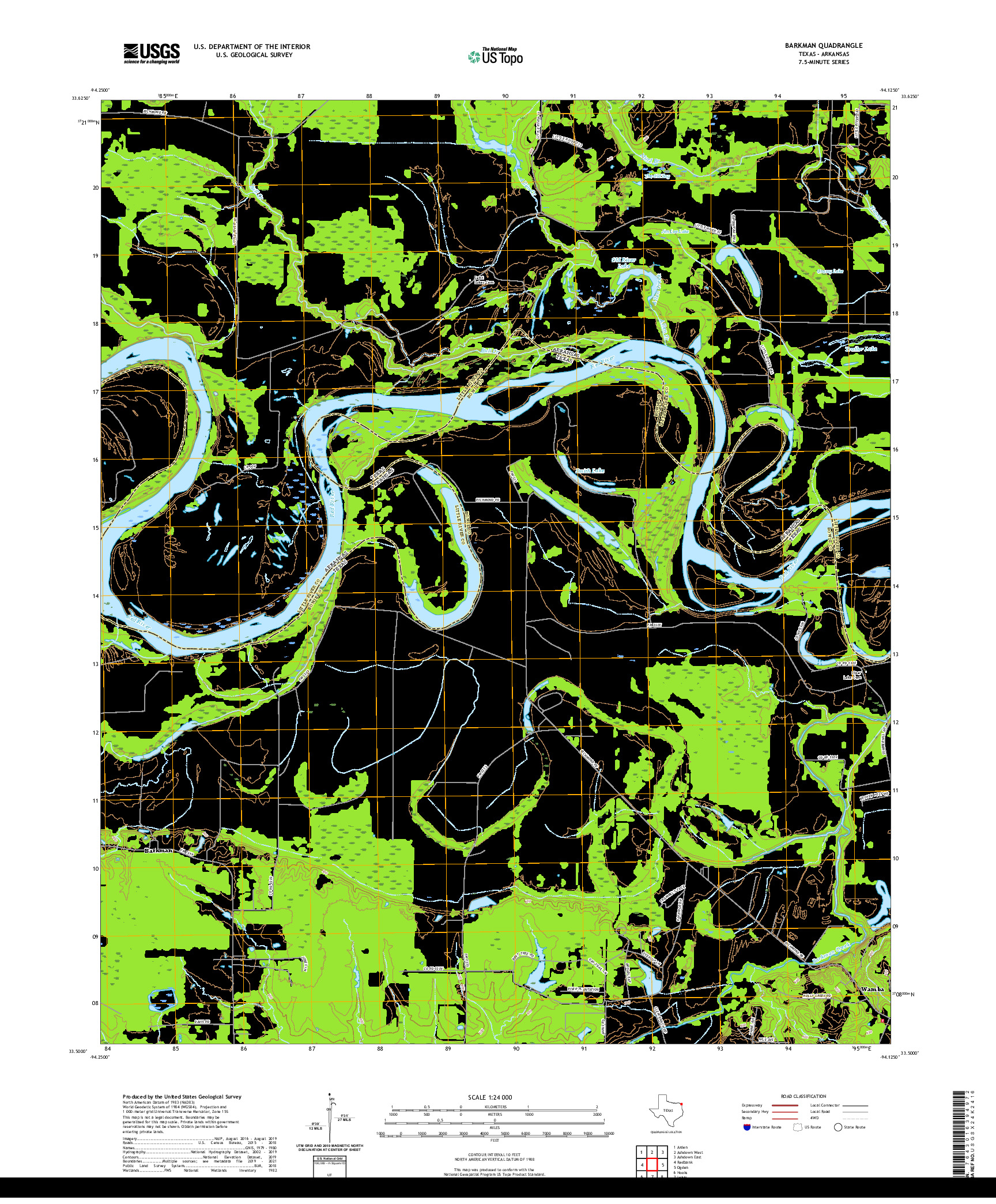 US TOPO 7.5-MINUTE MAP FOR BARKMAN, TX,AR