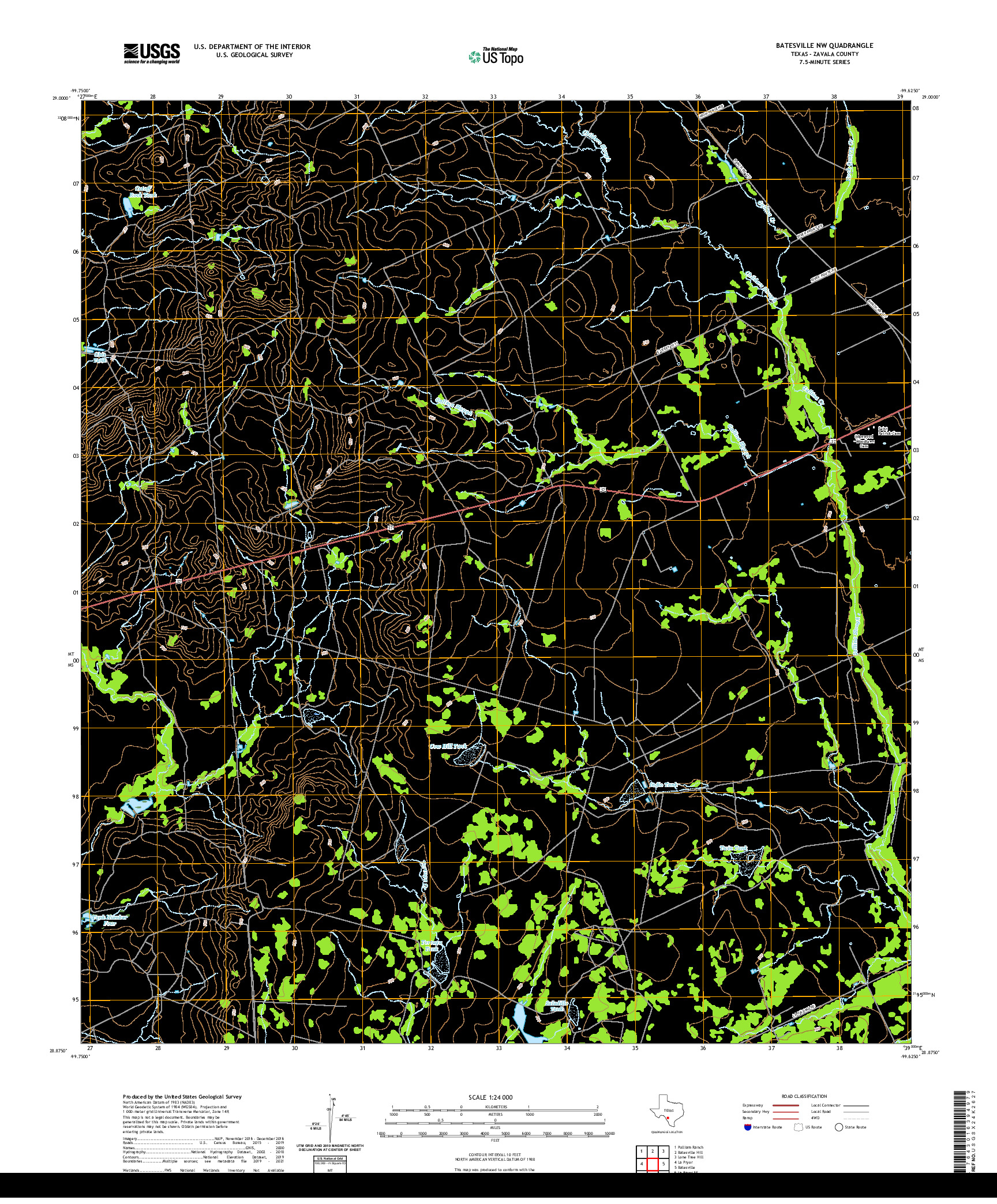 US TOPO 7.5-MINUTE MAP FOR BATESVILLE NW, TX