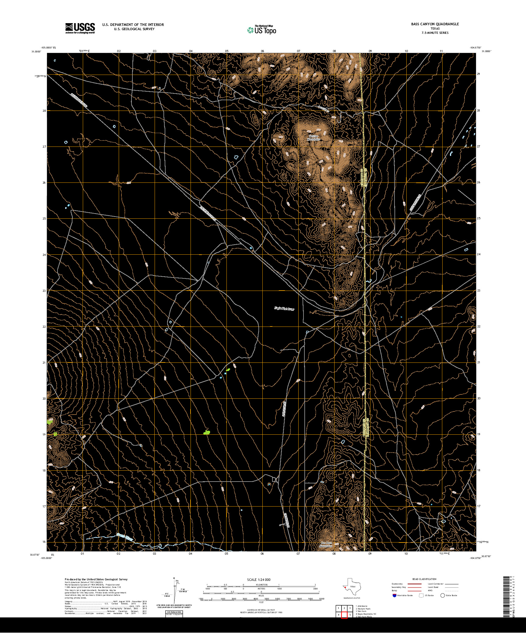 US TOPO 7.5-MINUTE MAP FOR BASS CANYON, TX