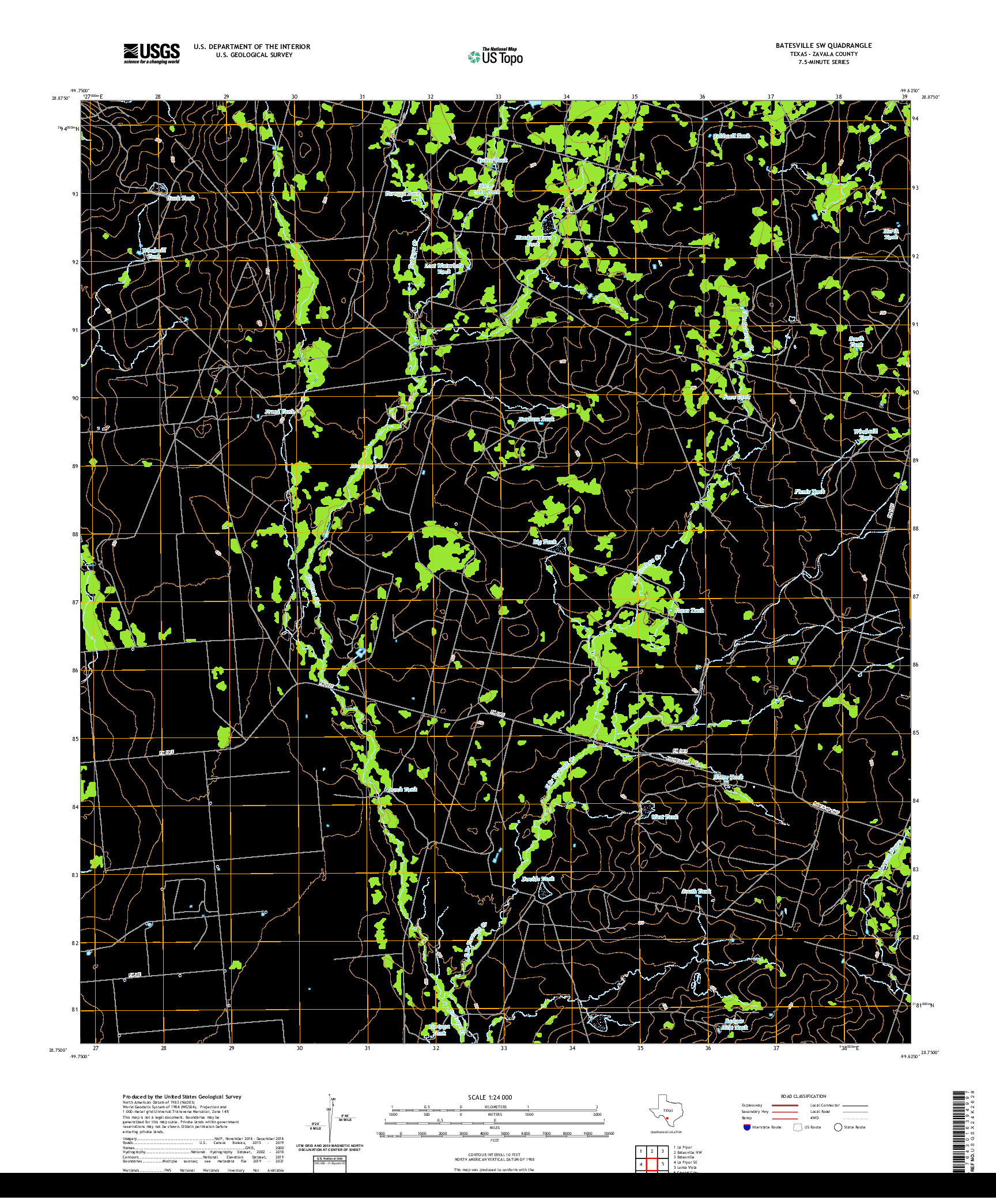 US TOPO 7.5-MINUTE MAP FOR BATESVILLE SW, TX