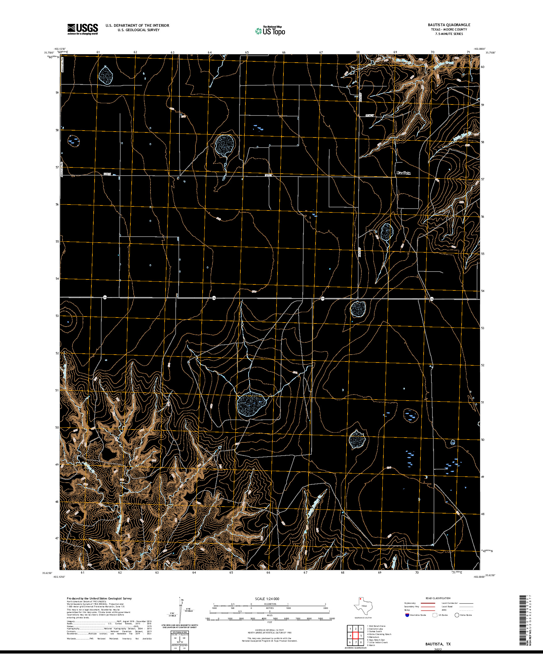 US TOPO 7.5-MINUTE MAP FOR BAUTISTA, TX