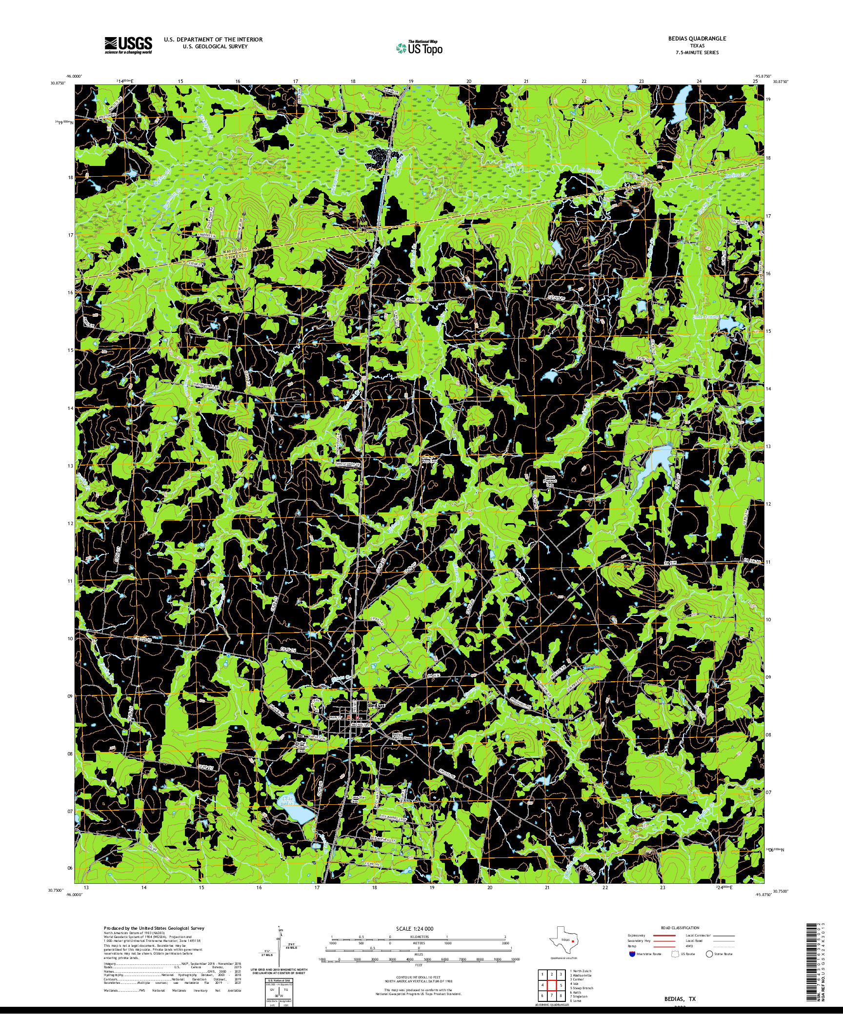 US TOPO 7.5-MINUTE MAP FOR BEDIAS, TX