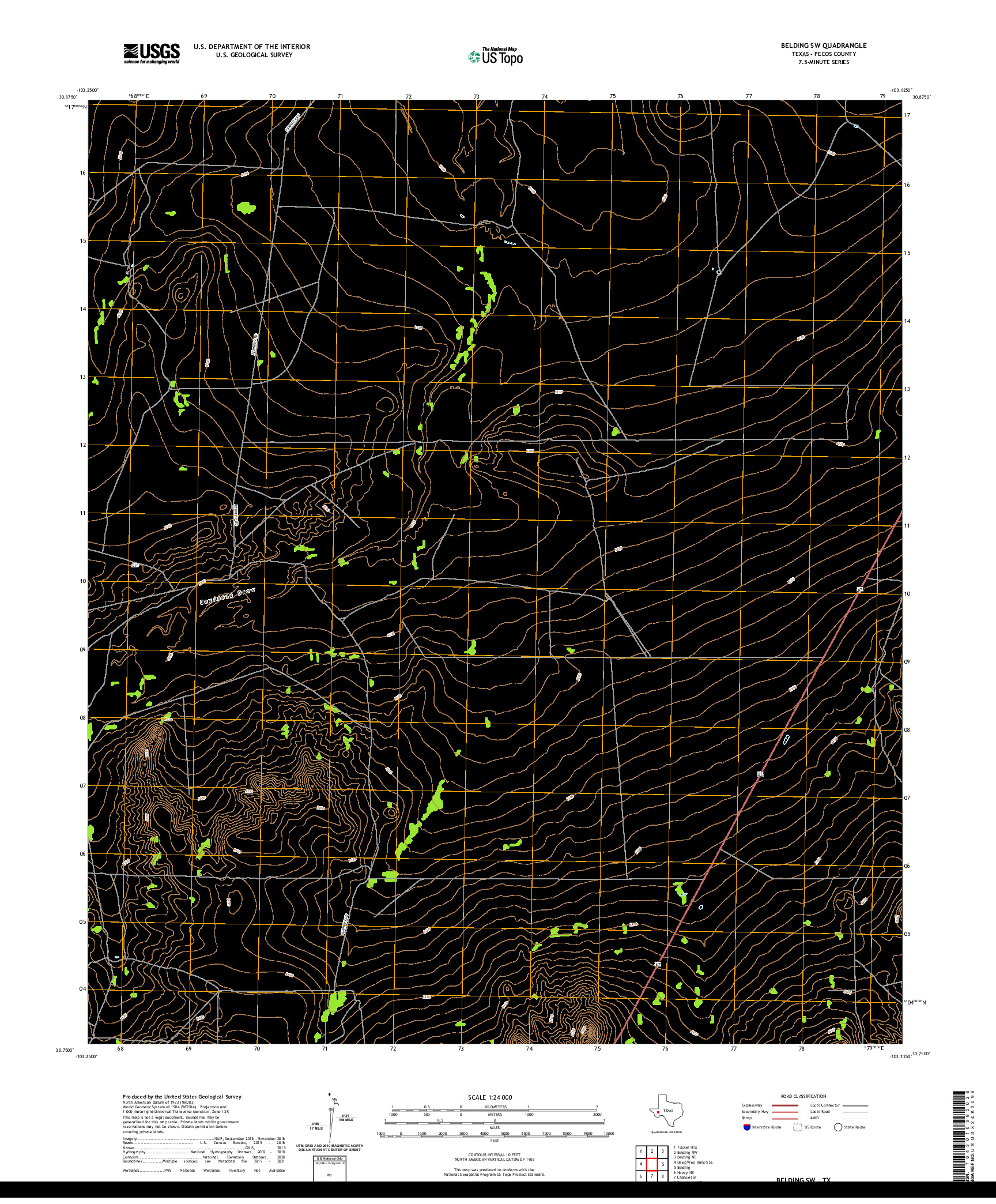 US TOPO 7.5-MINUTE MAP FOR BELDING SW, TX