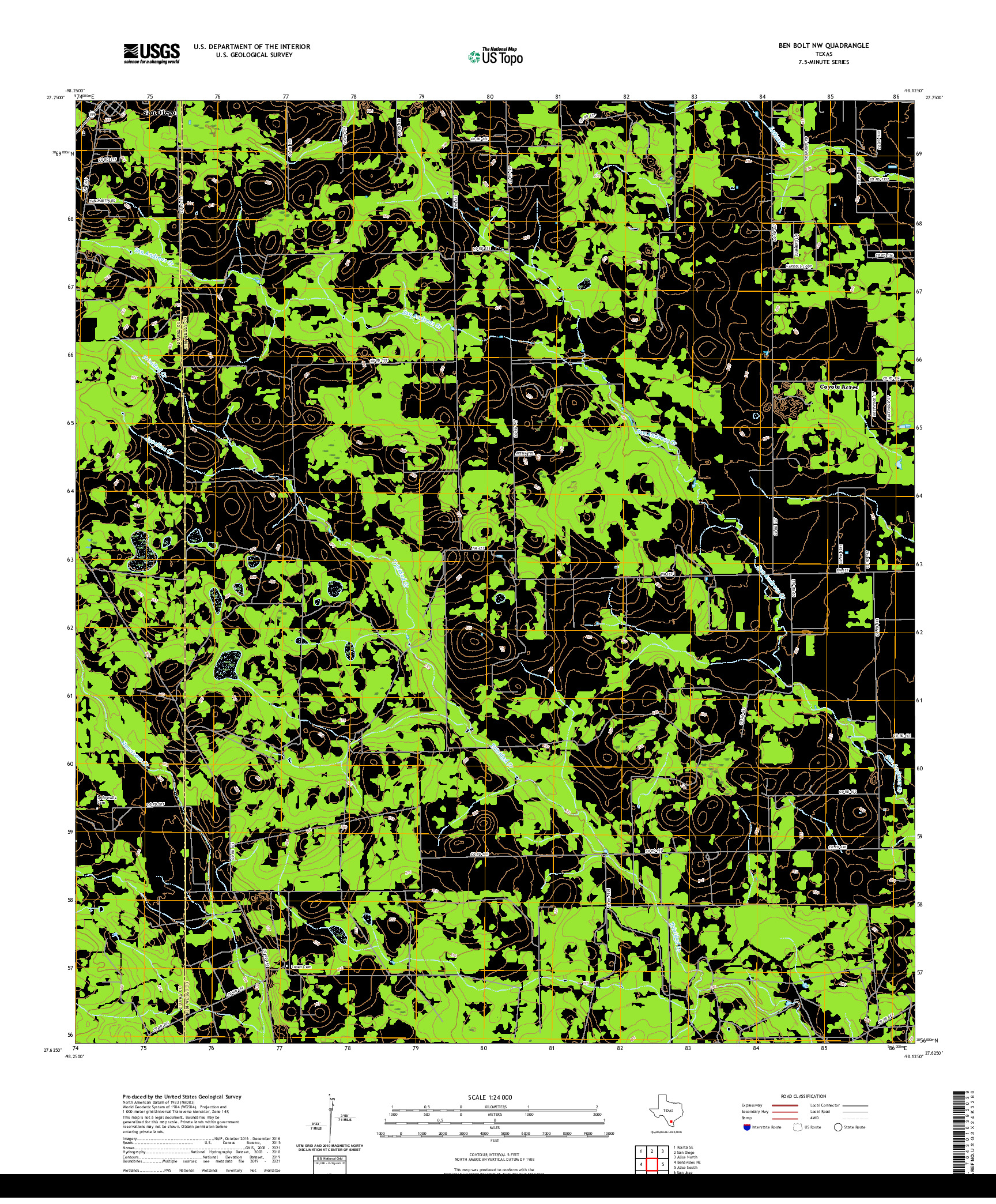 US TOPO 7.5-MINUTE MAP FOR BEN BOLT NW, TX