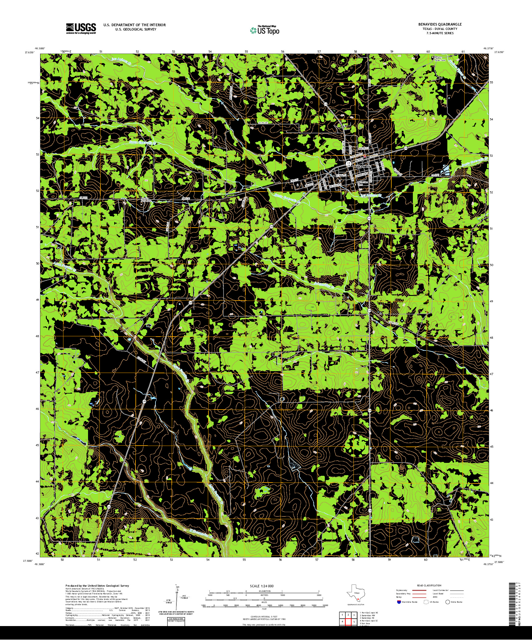 US TOPO 7.5-MINUTE MAP FOR BENAVIDES, TX