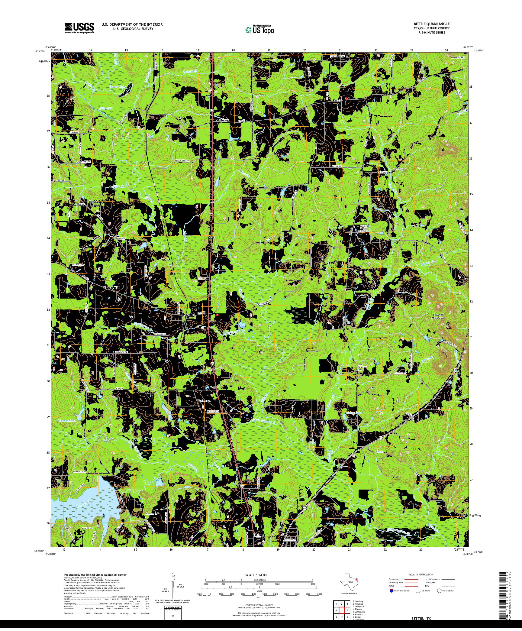 US TOPO 7.5-MINUTE MAP FOR BETTIE, TX