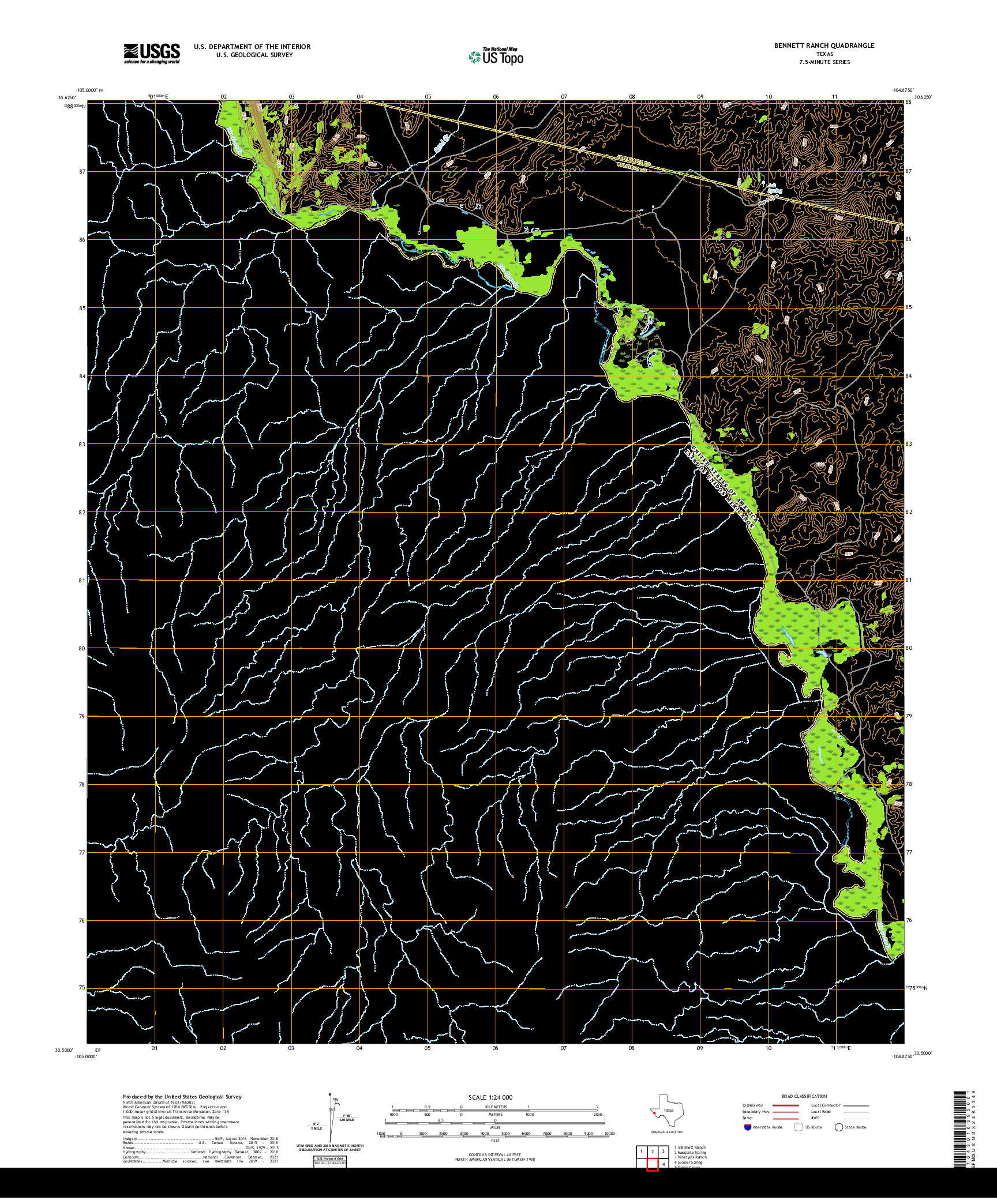 US TOPO 7.5-MINUTE MAP FOR BENNETT RANCH, TX,CHH