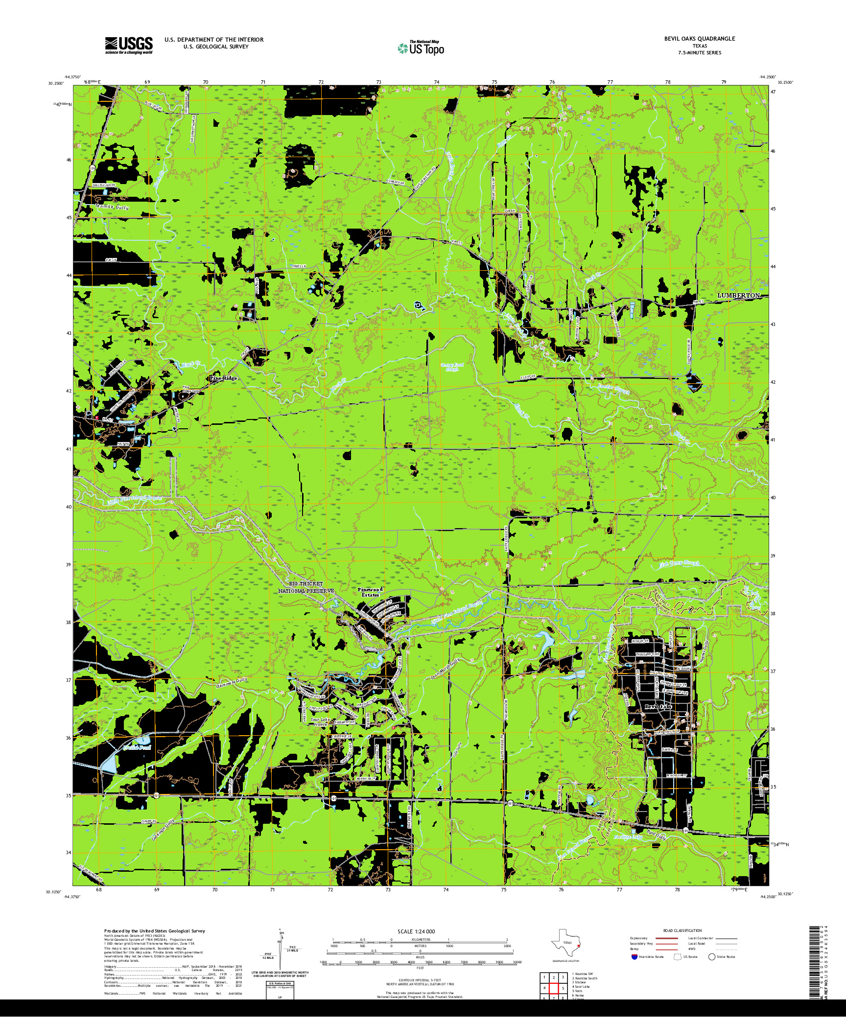 US TOPO 7.5-MINUTE MAP FOR BEVIL OAKS, TX