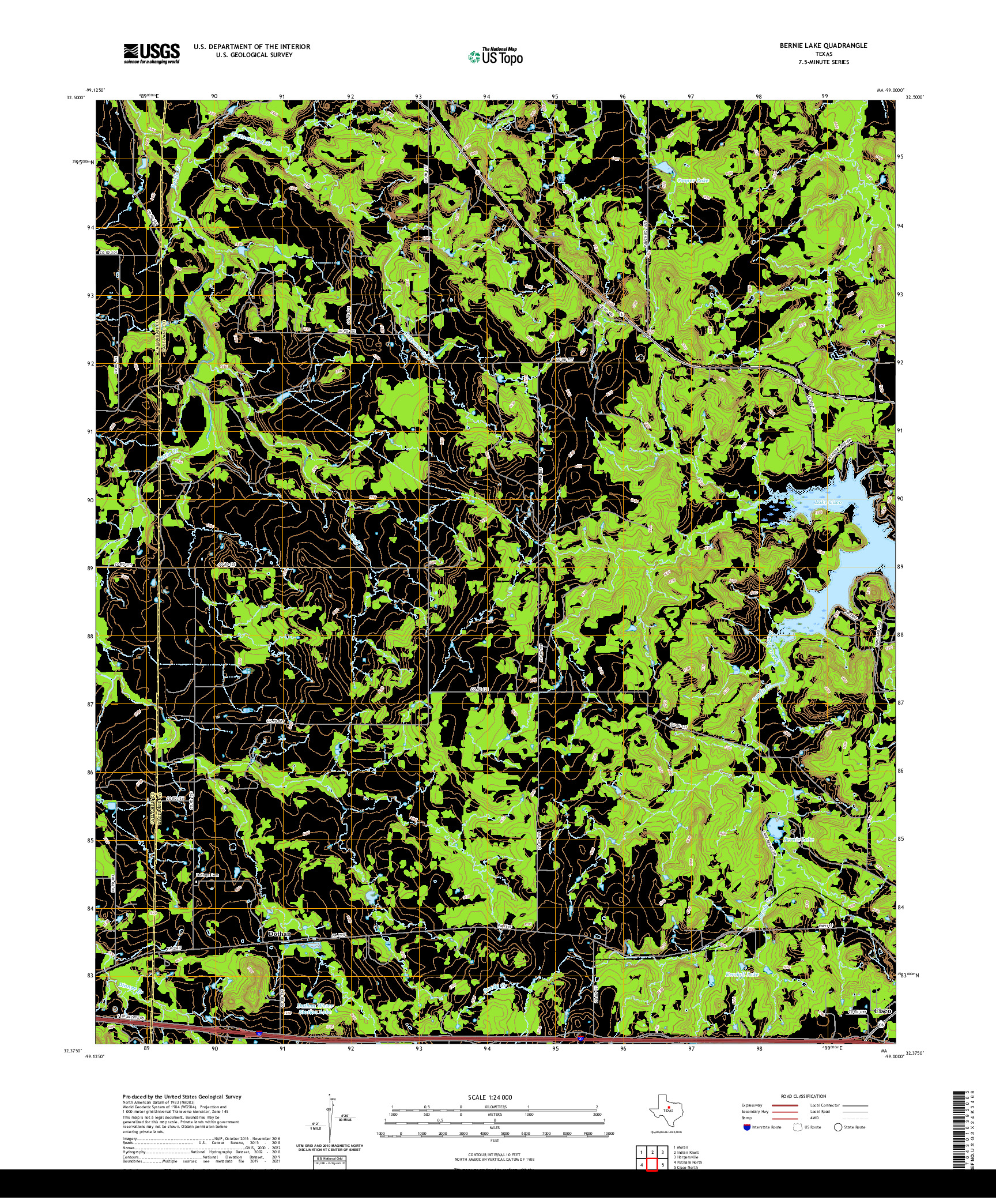 US TOPO 7.5-MINUTE MAP FOR BERNIE LAKE, TX