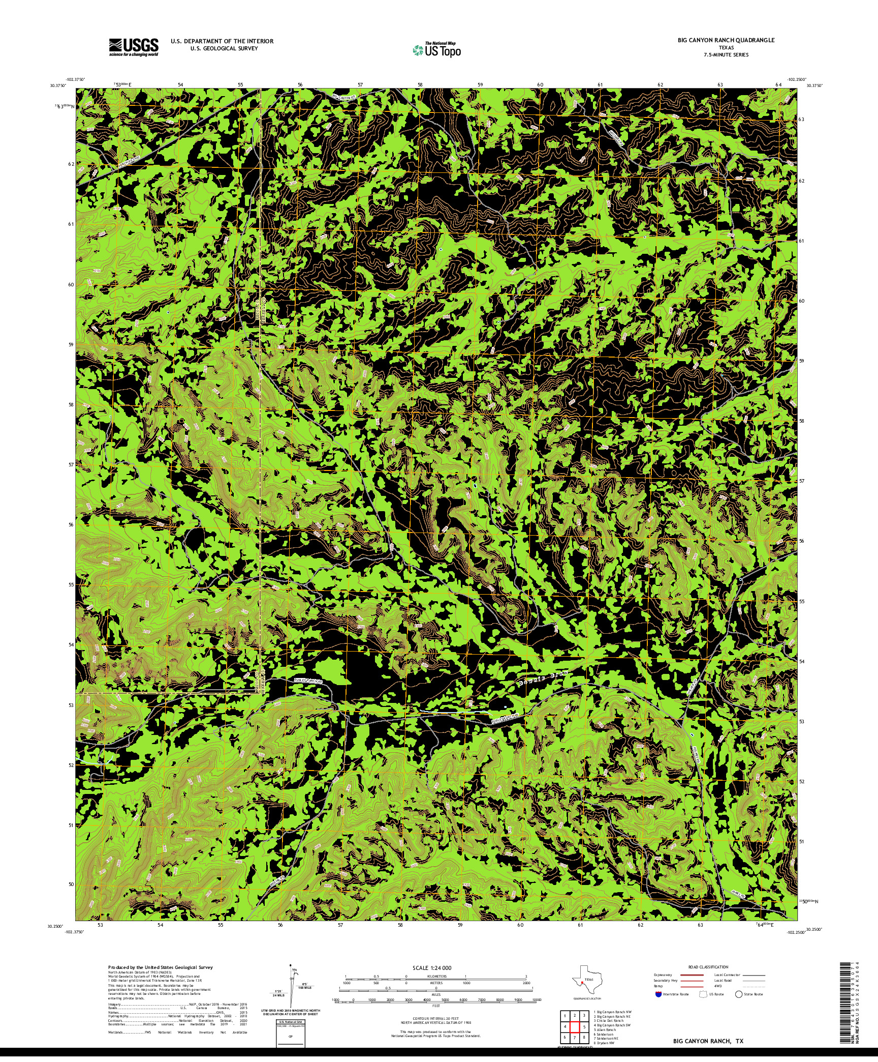 US TOPO 7.5-MINUTE MAP FOR BIG CANYON RANCH, TX