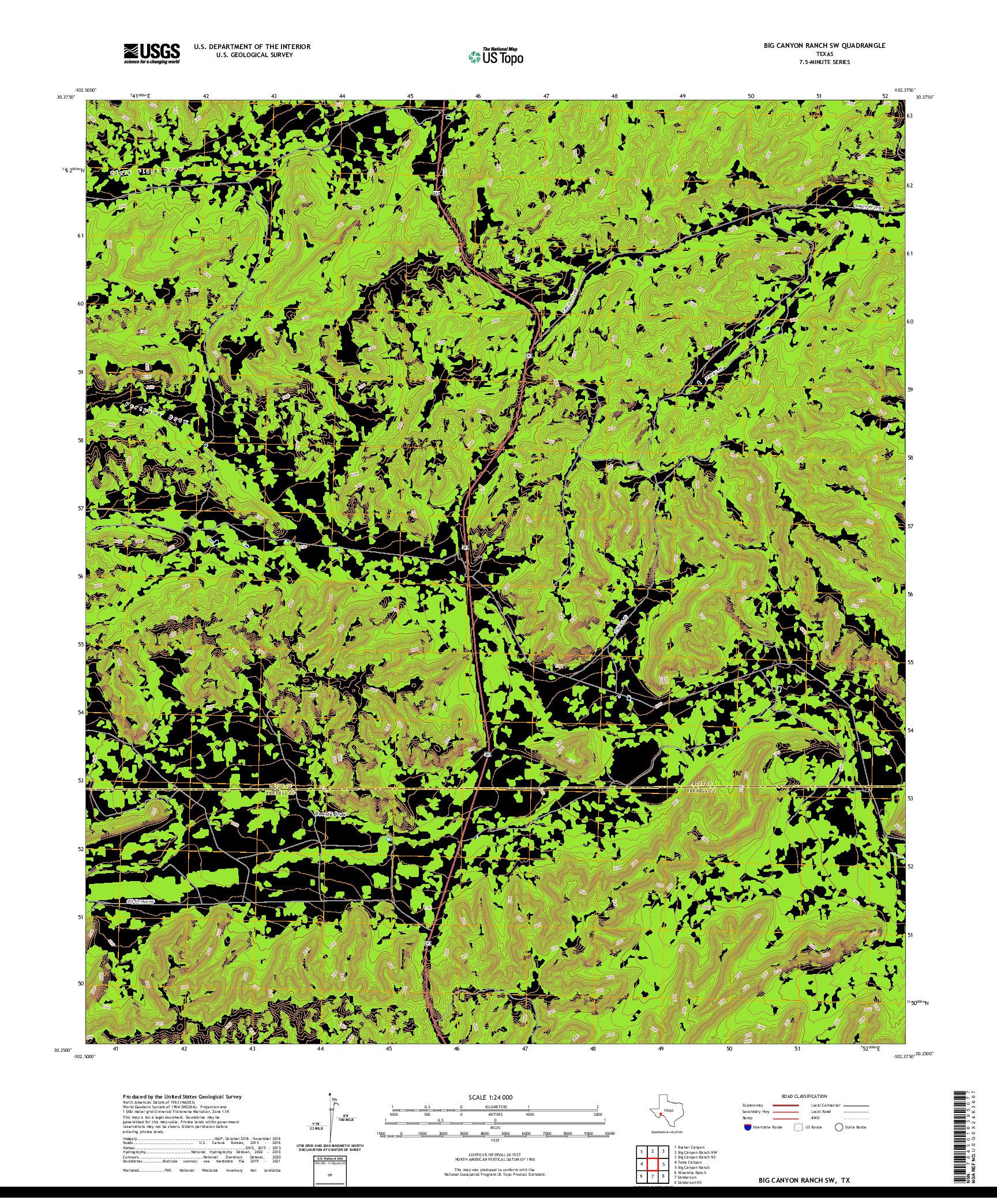 US TOPO 7.5-MINUTE MAP FOR BIG CANYON RANCH SW, TX