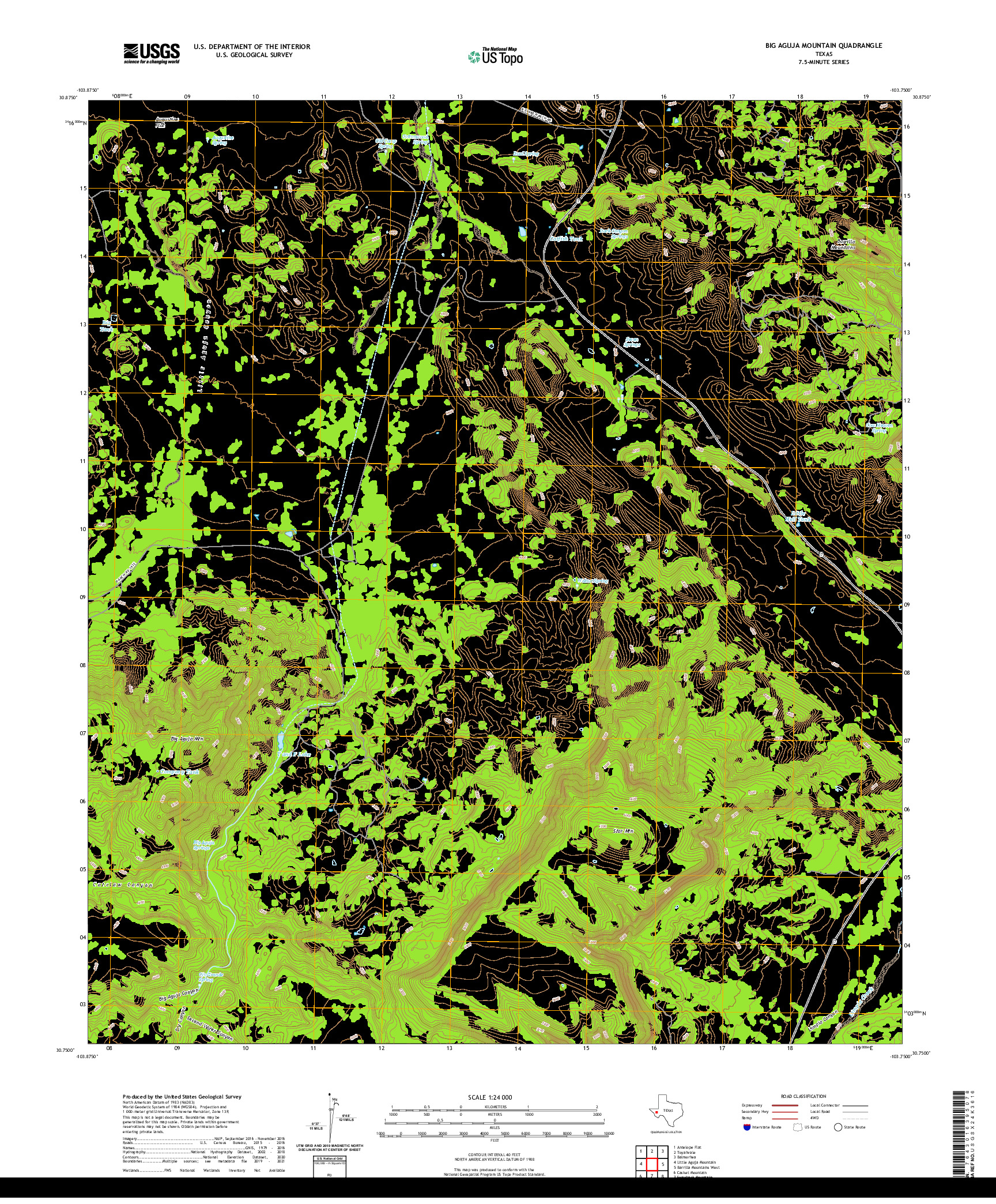 US TOPO 7.5-MINUTE MAP FOR BIG AGUJA MOUNTAIN, TX