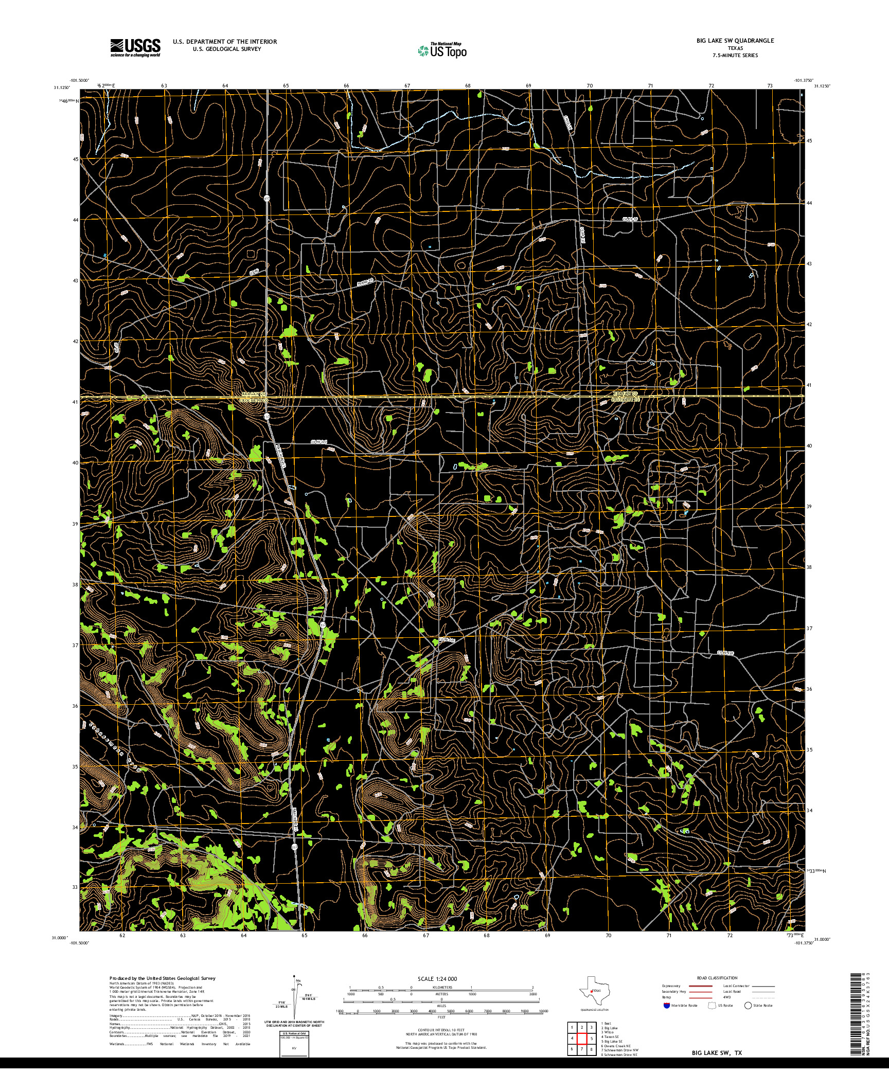 US TOPO 7.5-MINUTE MAP FOR BIG LAKE SW, TX