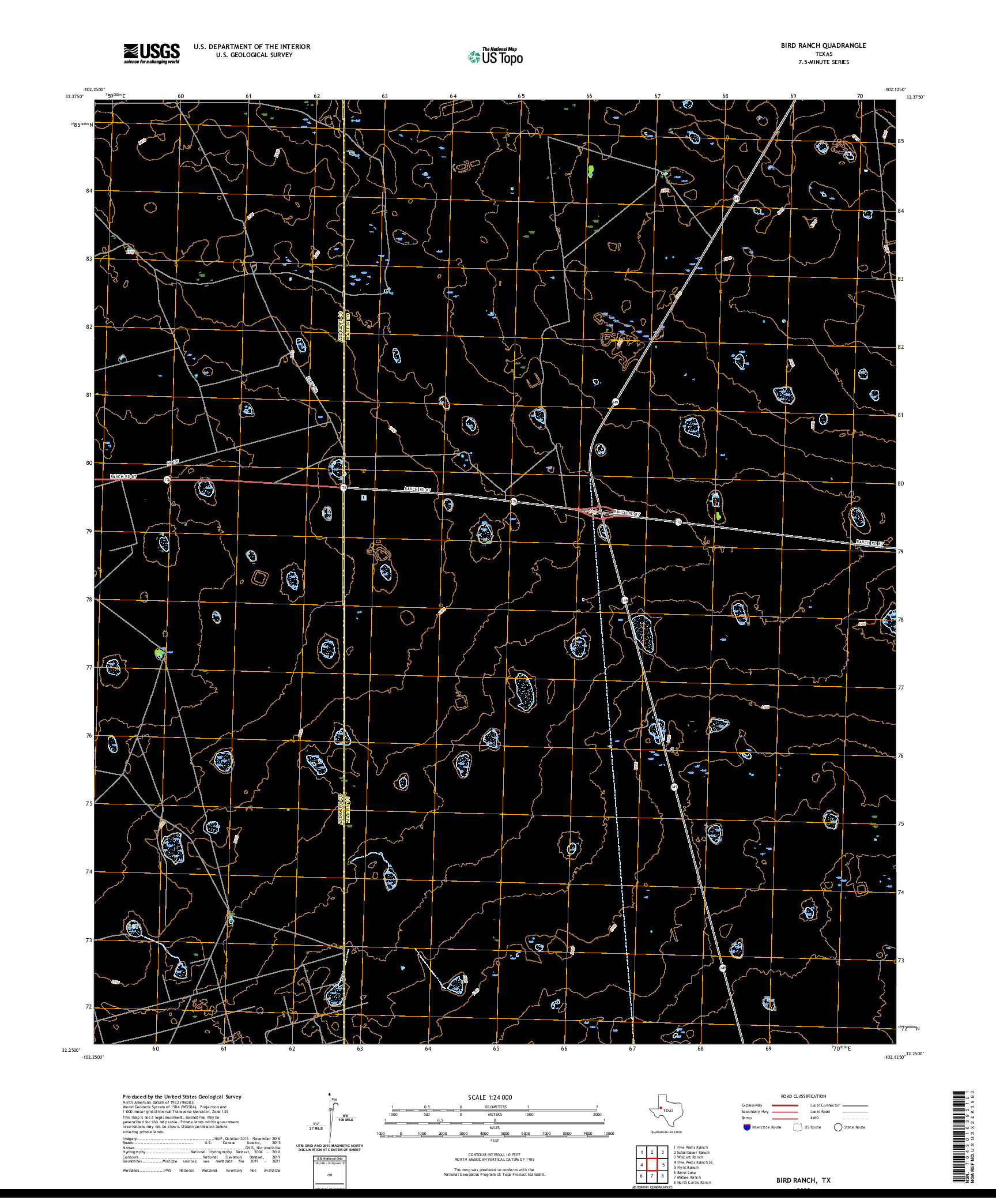 US TOPO 7.5-MINUTE MAP FOR BIRD RANCH, TX