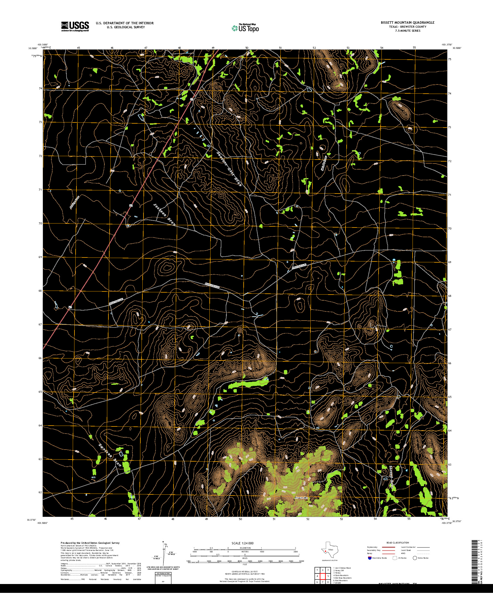 US TOPO 7.5-MINUTE MAP FOR BISSETT MOUNTAIN, TX