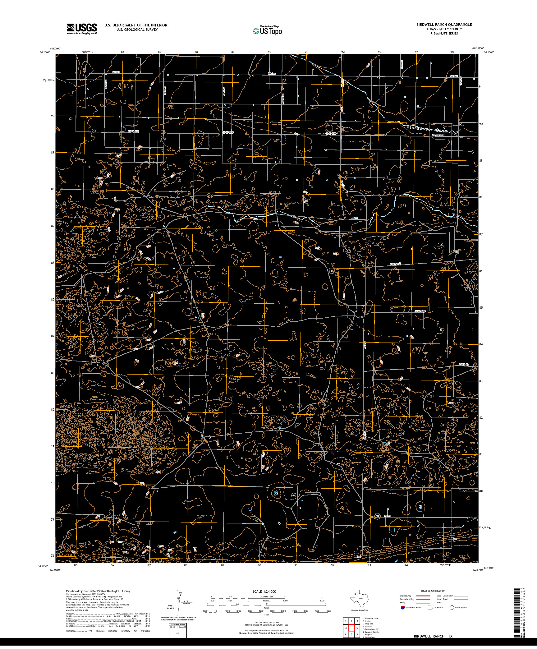 US TOPO 7.5-MINUTE MAP FOR BIRDWELL RANCH, TX