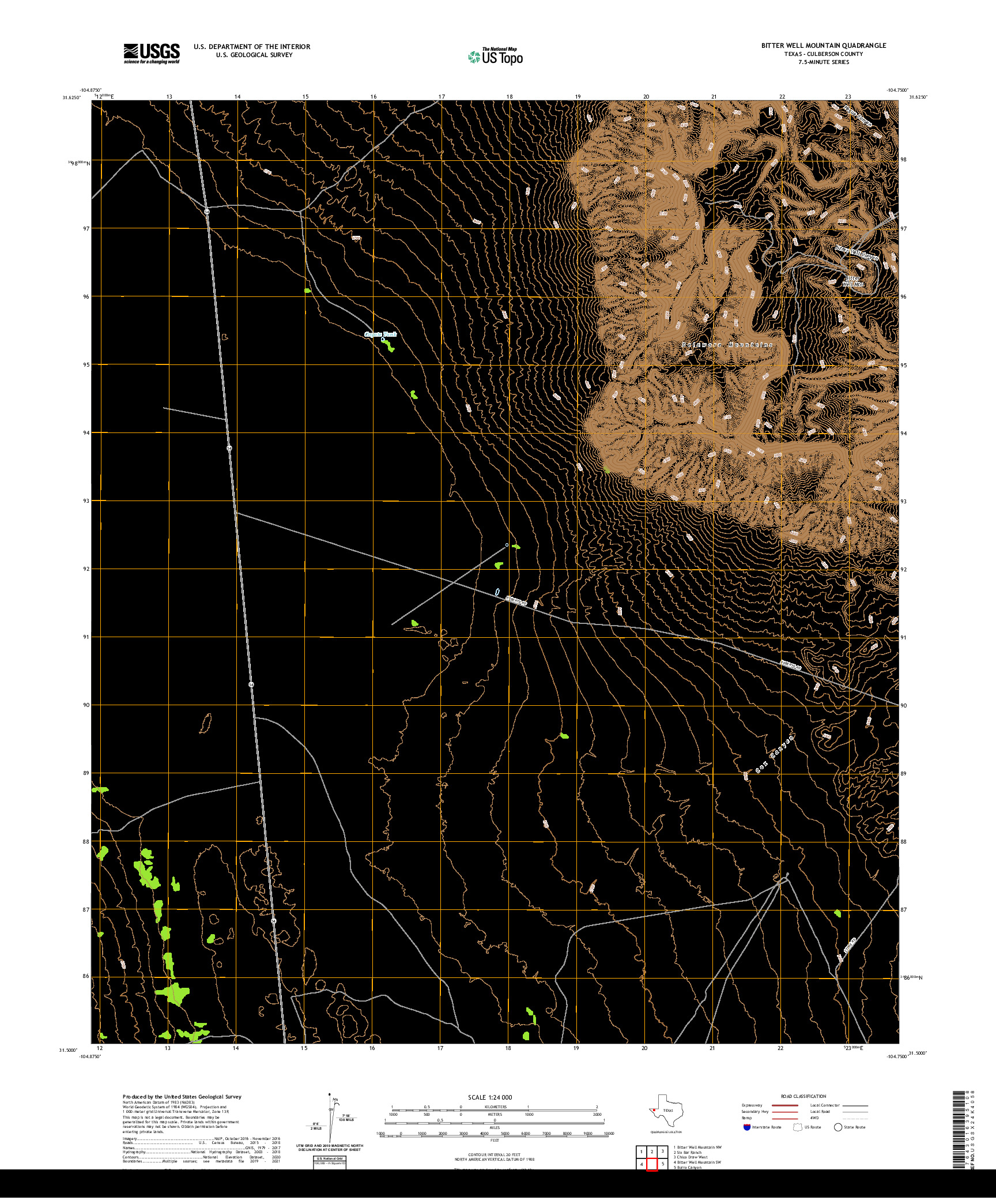 US TOPO 7.5-MINUTE MAP FOR BITTER WELL MOUNTAIN, TX
