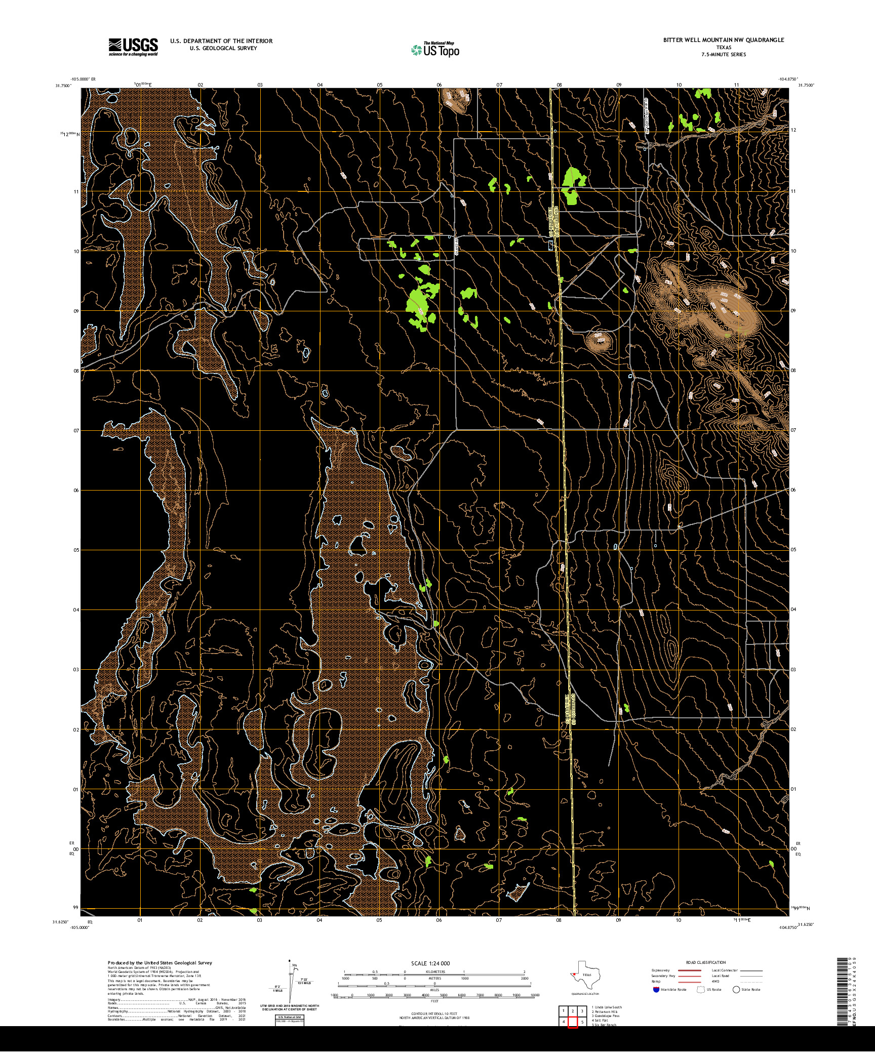 US TOPO 7.5-MINUTE MAP FOR BITTER WELL MOUNTAIN NW, TX