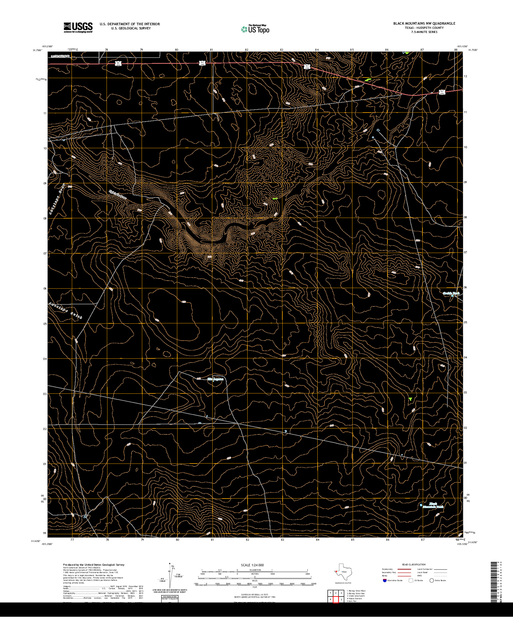 US TOPO 7.5-MINUTE MAP FOR BLACK MOUNTAINS NW, TX