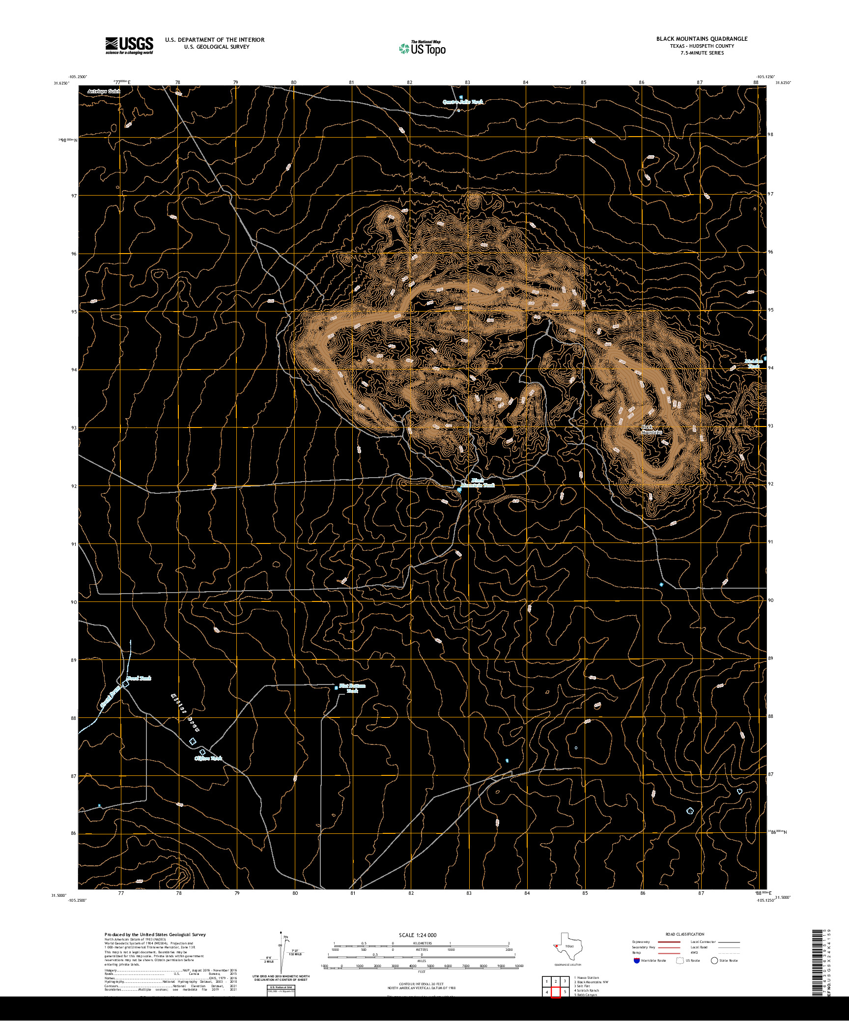 US TOPO 7.5-MINUTE MAP FOR BLACK MOUNTAINS, TX