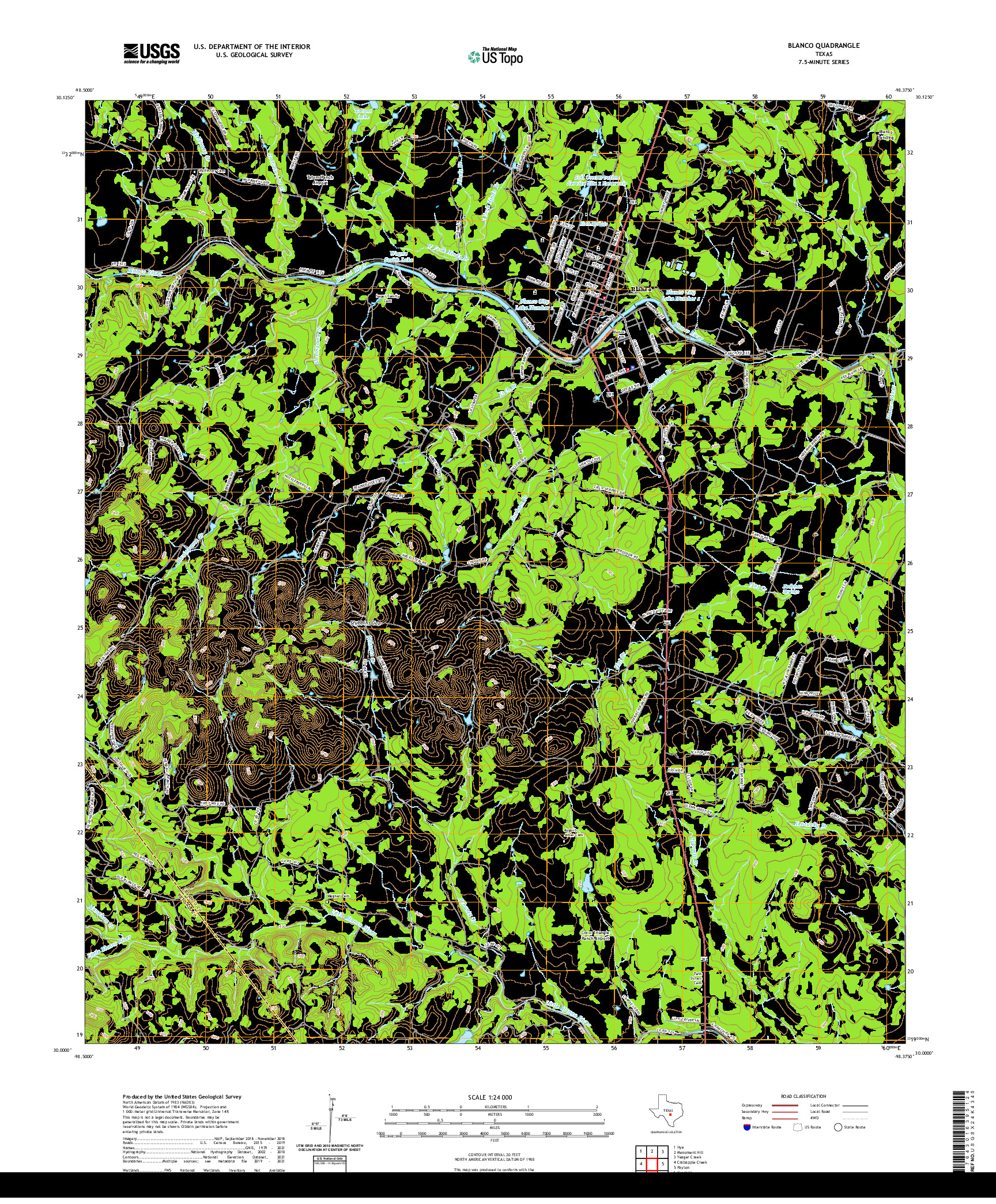 US TOPO 7.5-MINUTE MAP FOR BLANCO, TX