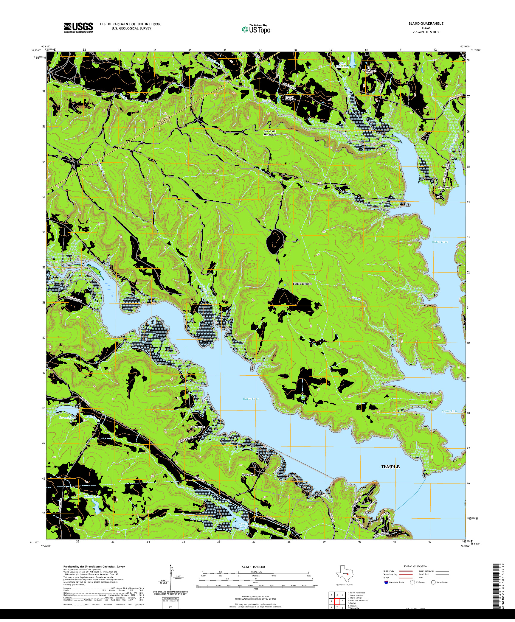 US TOPO 7.5-MINUTE MAP FOR BLAND, TX