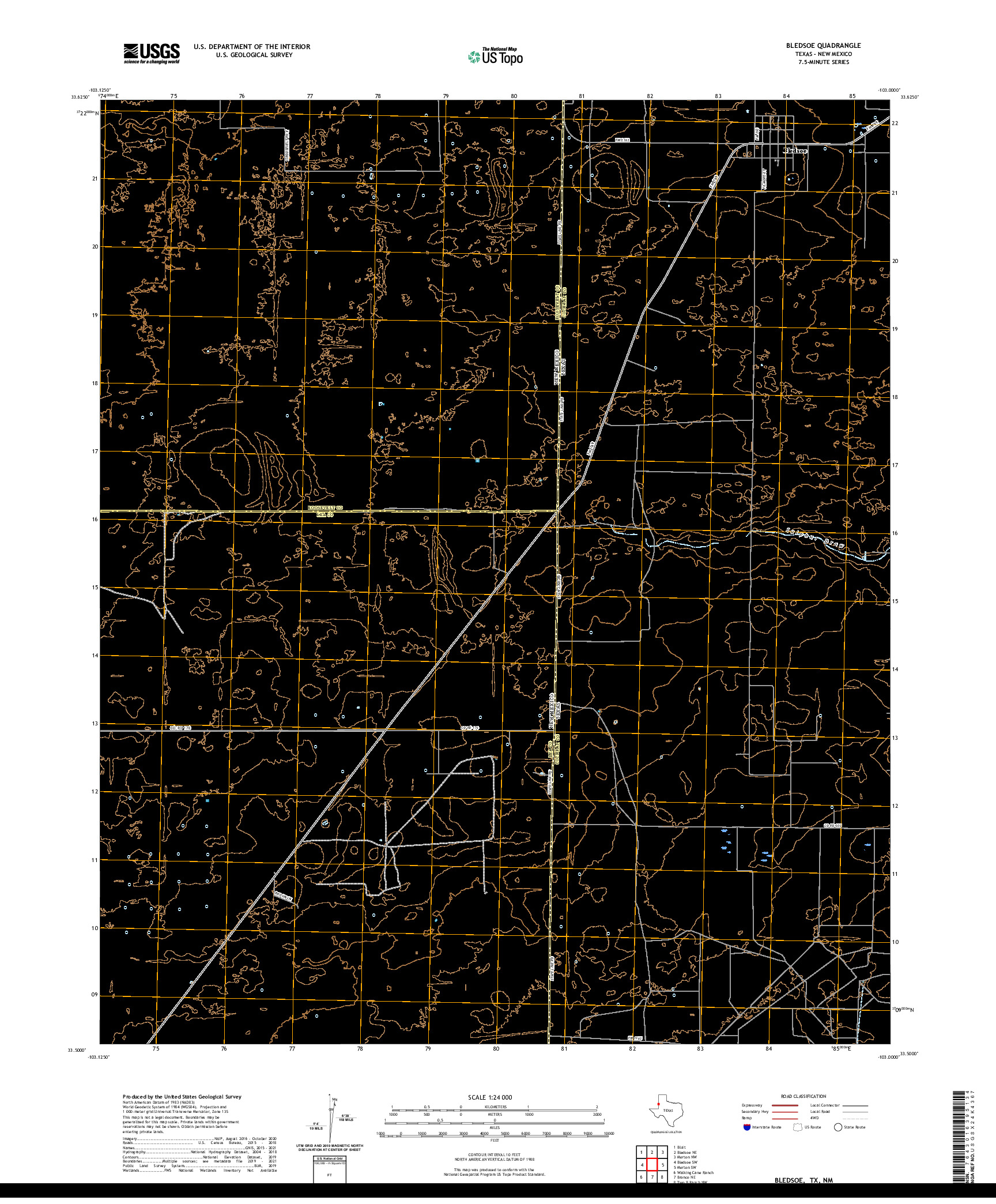 US TOPO 7.5-MINUTE MAP FOR BLEDSOE, TX,NM