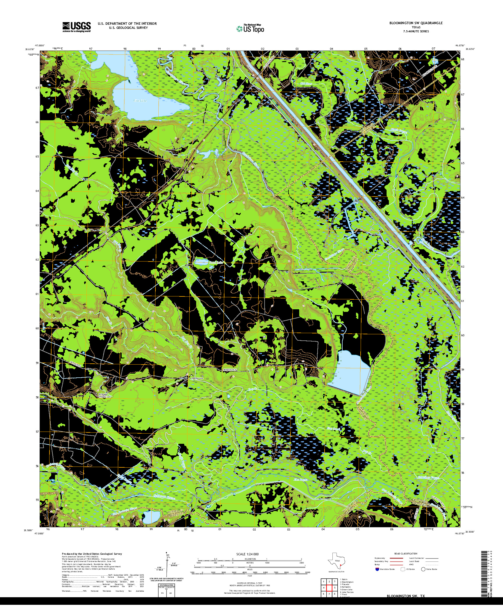 US TOPO 7.5-MINUTE MAP FOR BLOOMINGTON SW, TX