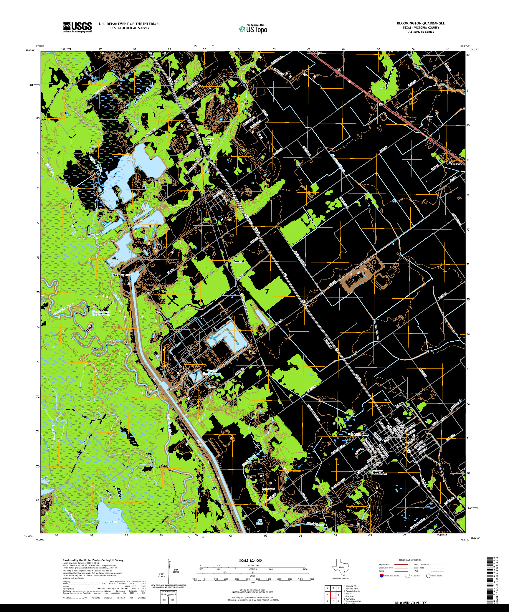 US TOPO 7.5-MINUTE MAP FOR BLOOMINGTON, TX