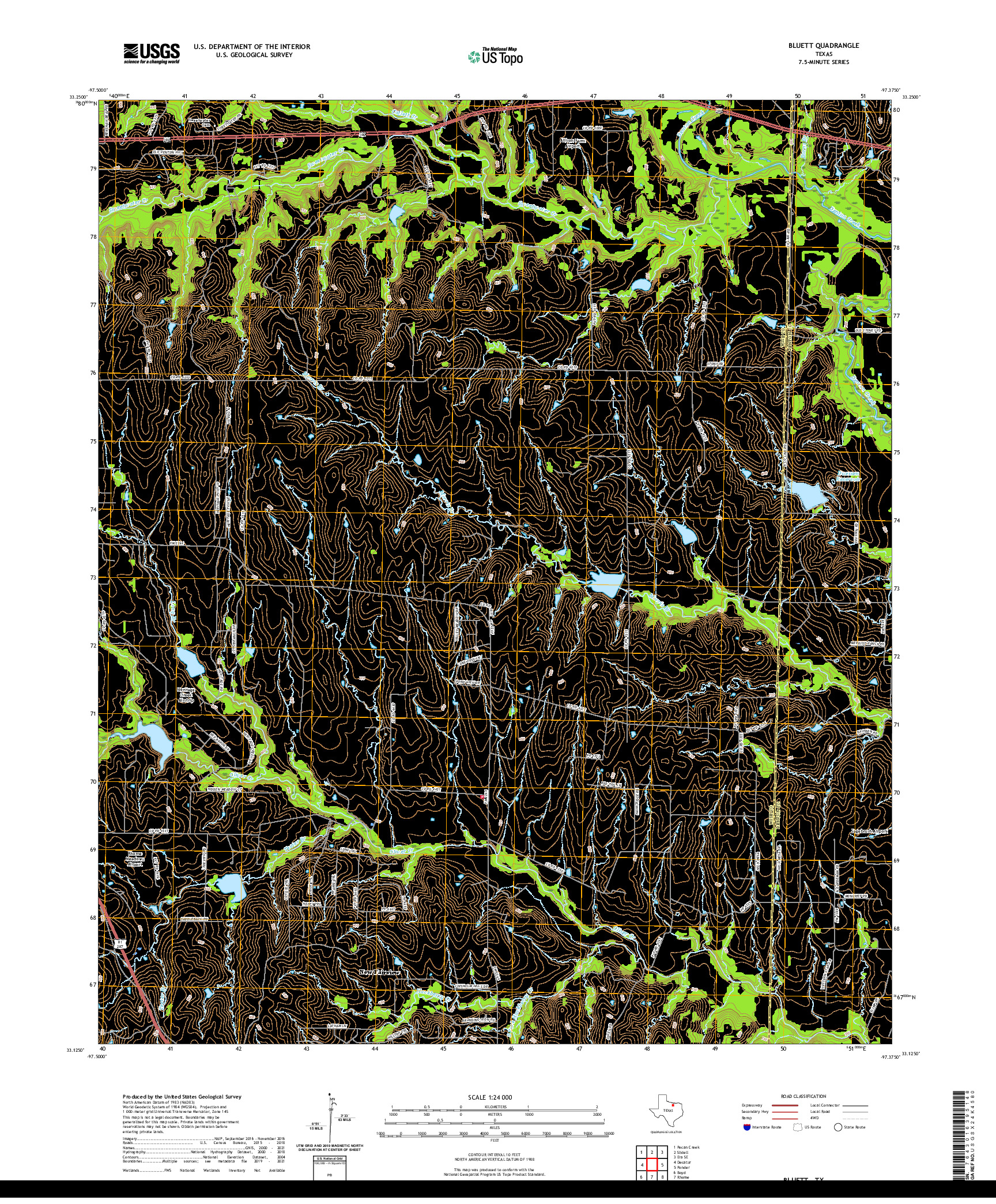 US TOPO 7.5-MINUTE MAP FOR BLUETT, TX