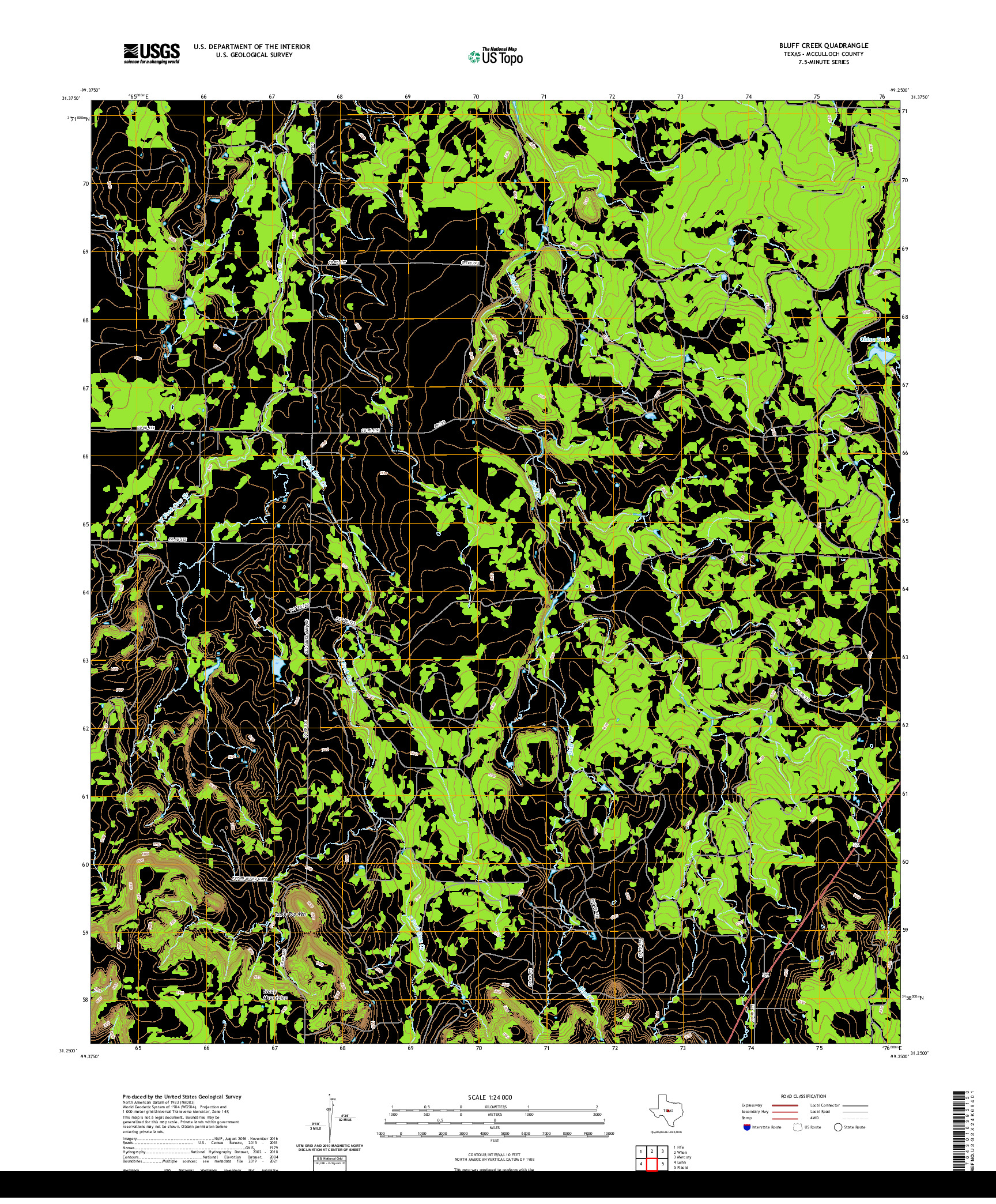 US TOPO 7.5-MINUTE MAP FOR BLUFF CREEK, TX