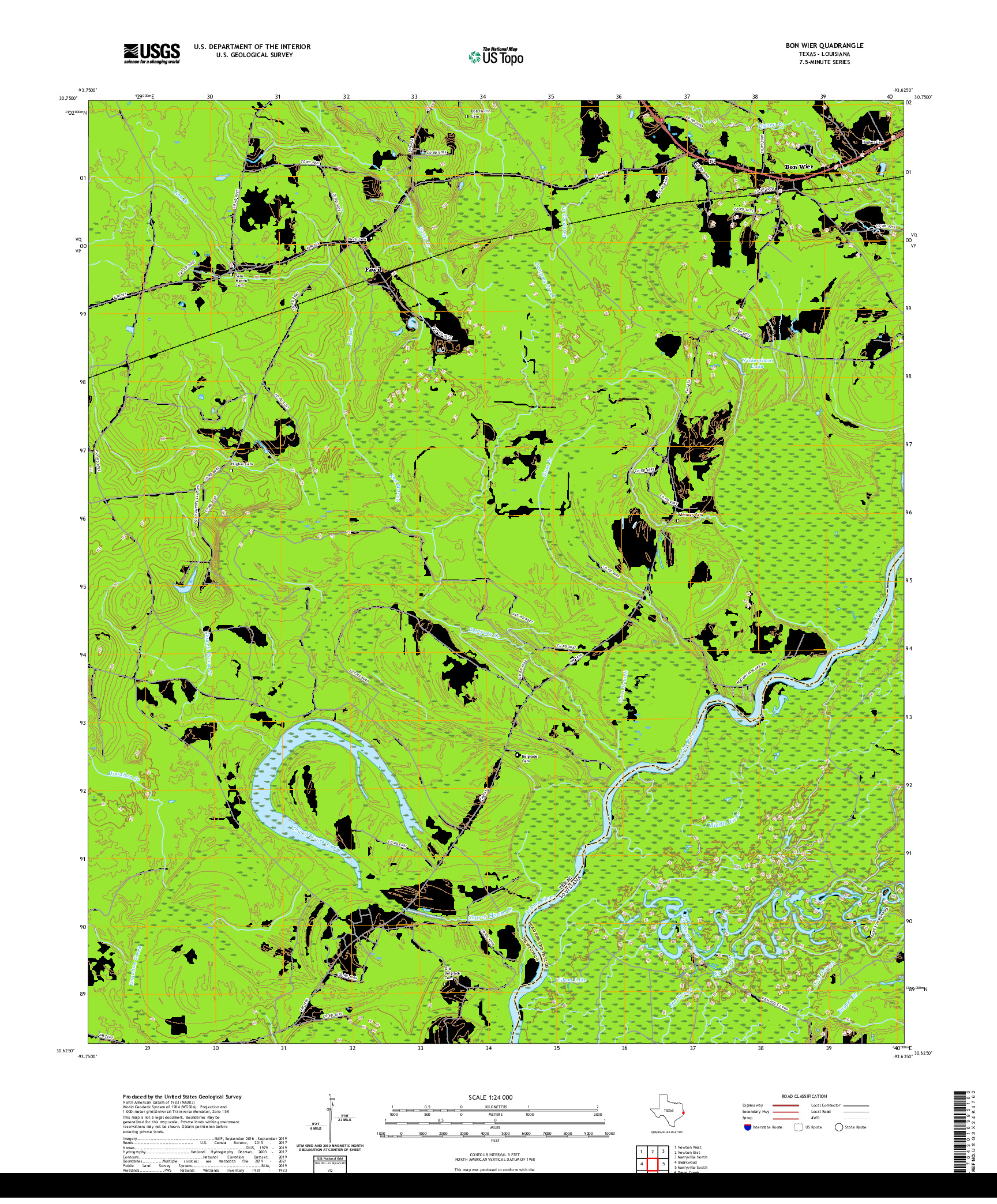 US TOPO 7.5-MINUTE MAP FOR BON WIER, TX,LA