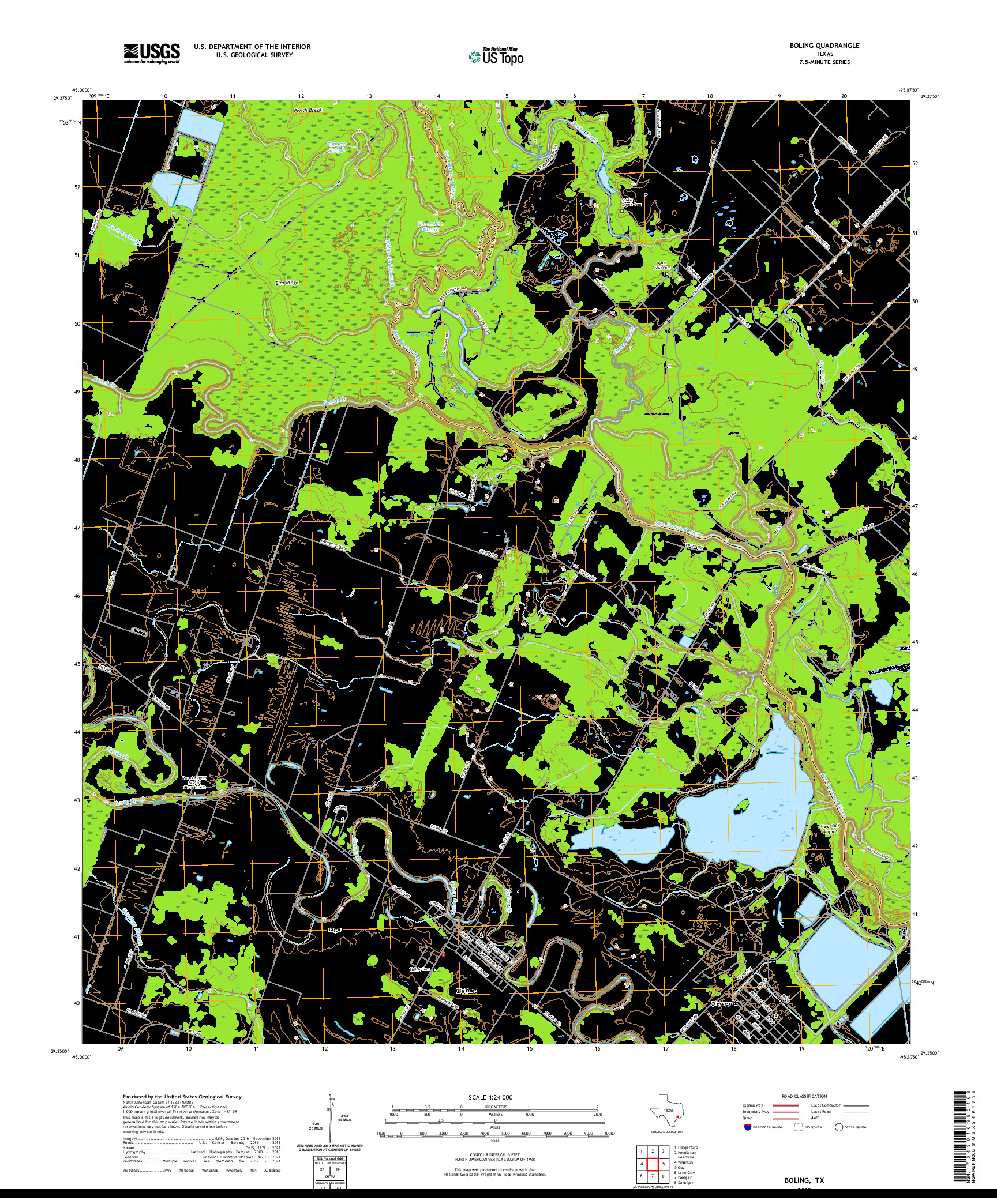 US TOPO 7.5-MINUTE MAP FOR BOLING, TX