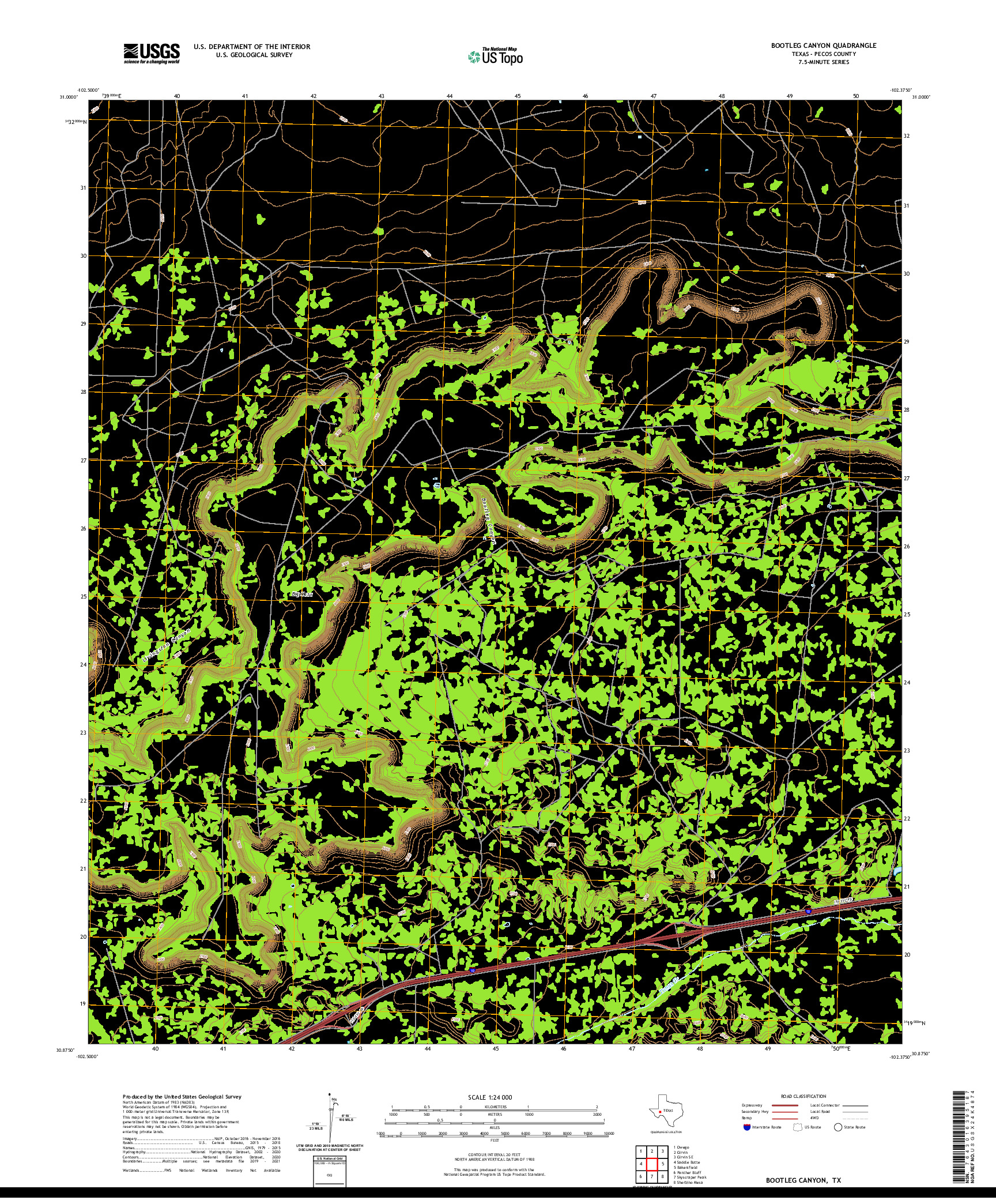US TOPO 7.5-MINUTE MAP FOR BOOTLEG CANYON, TX