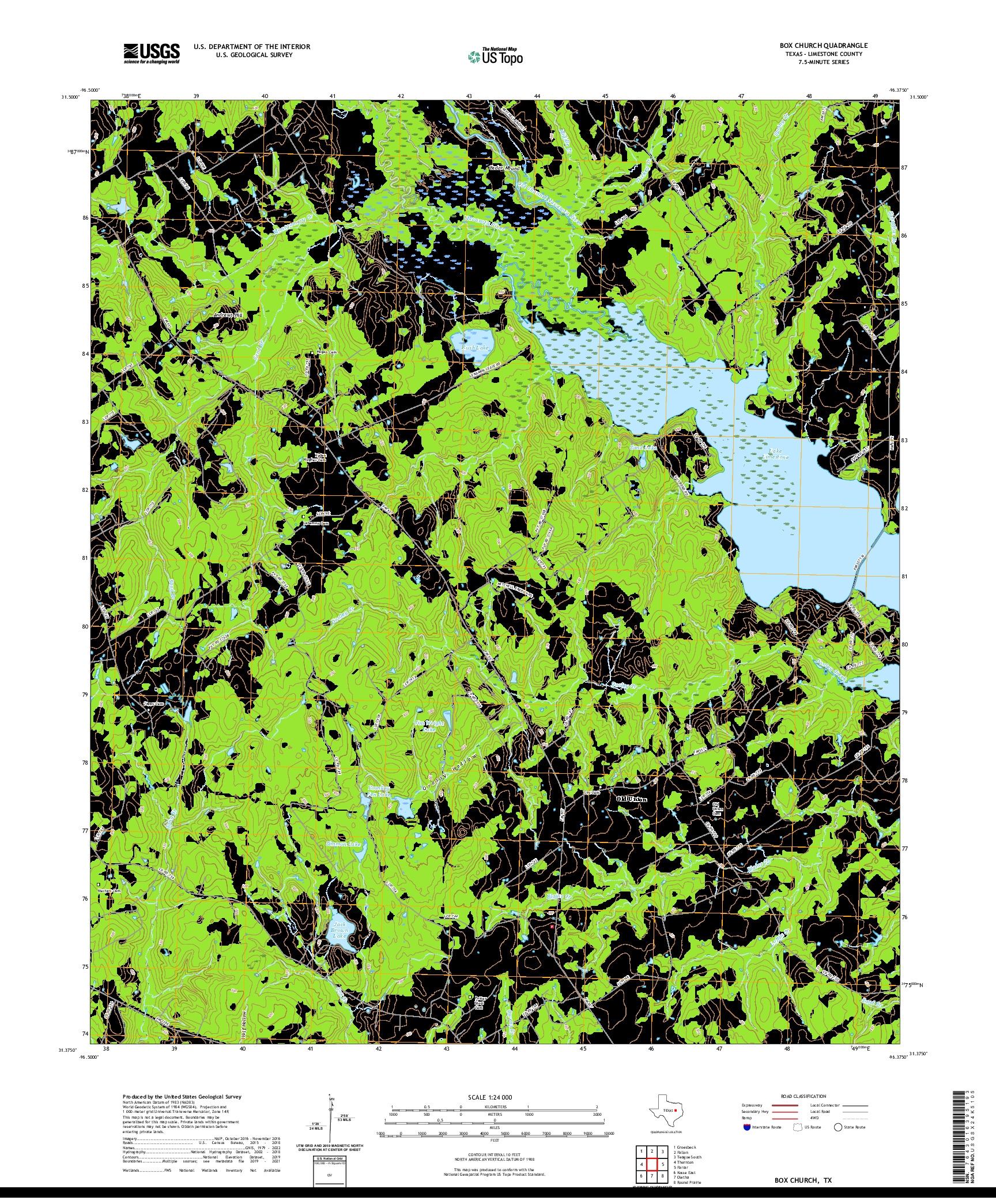 US TOPO 7.5-MINUTE MAP FOR BOX CHURCH, TX