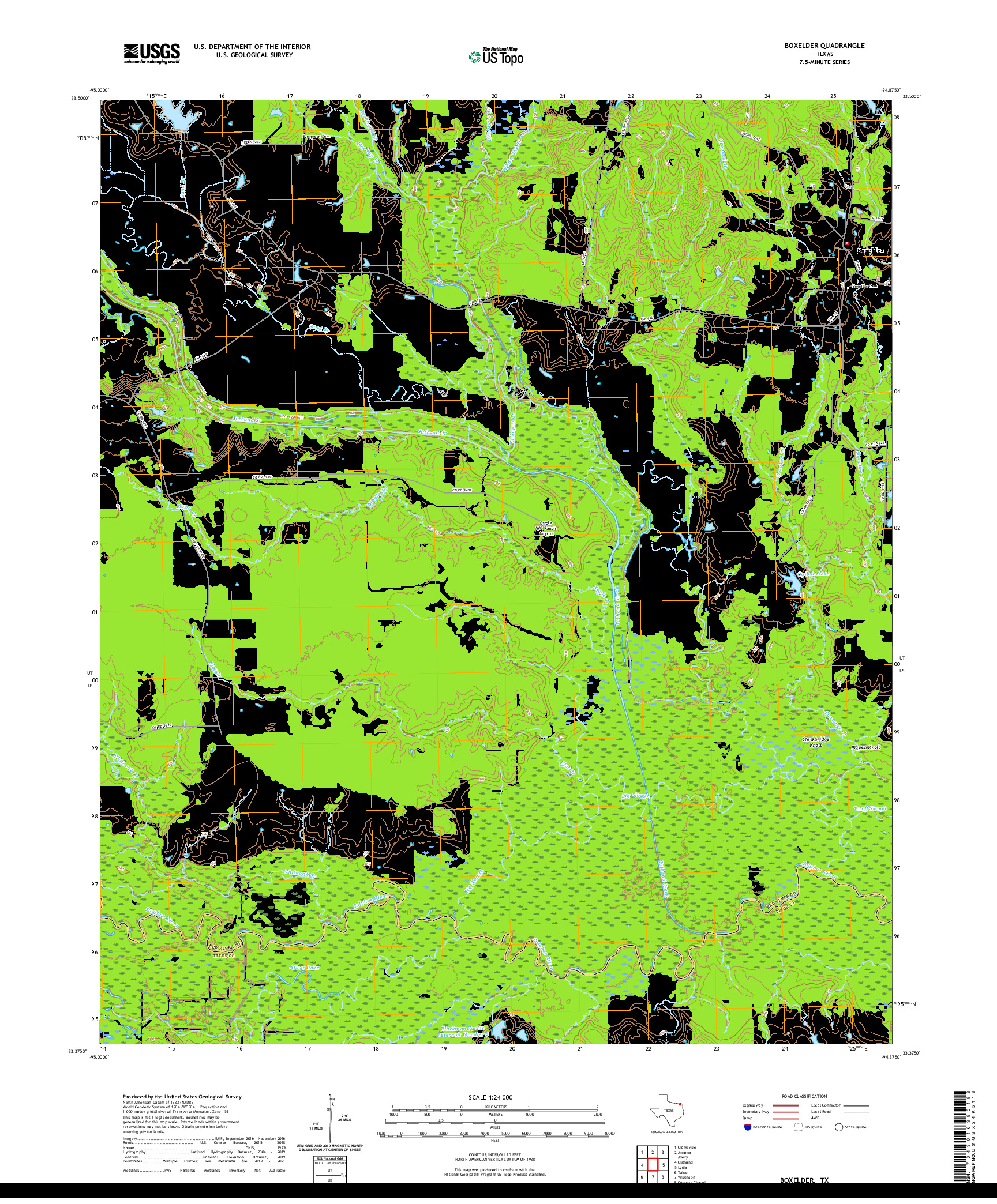 US TOPO 7.5-MINUTE MAP FOR BOXELDER, TX