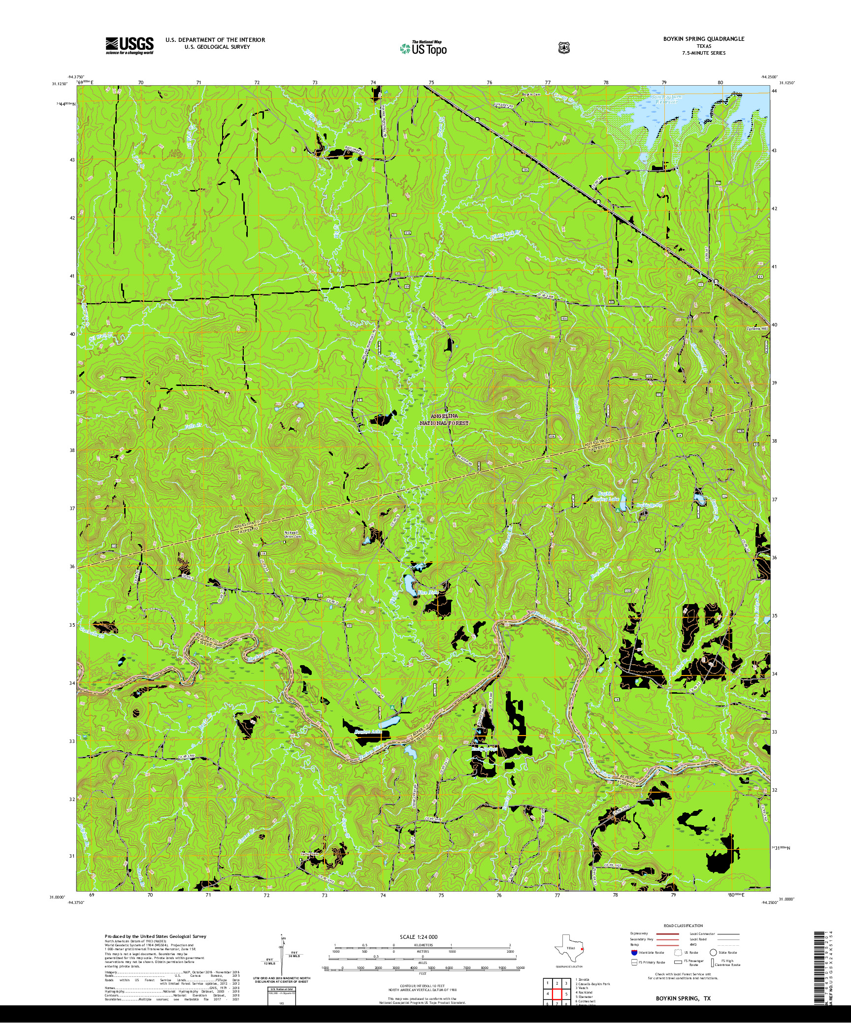 US TOPO 7.5-MINUTE MAP FOR BOYKIN SPRING, TX